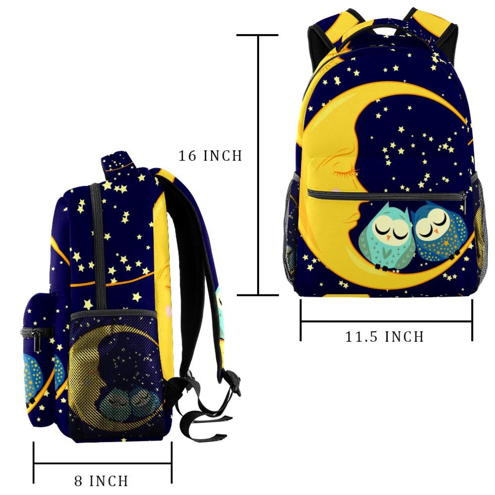 Zaino scolastico per uomini e donne, borsa da viaggio per laptop con gufo e luna, zaino leggero per università, zaino casual per libri