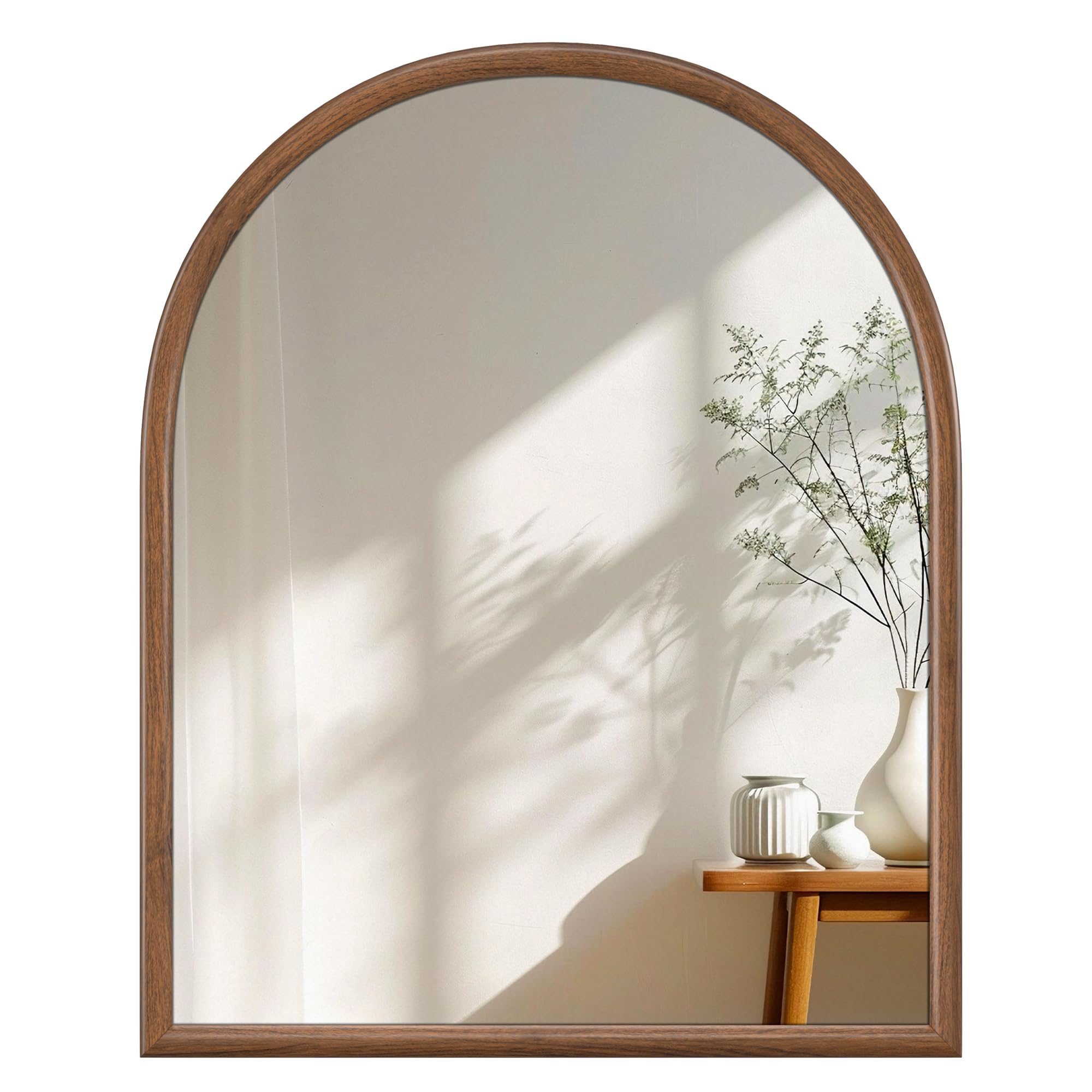 28"x32" Arch Wall Mirror for Wall, Wall Mounted Vanity Mirror for Bedroom, Wood Grain Finish Frame Mirror with Tempered Glass, Vintage Decorative for Bathroom, Entryway, Living Room, Walnut