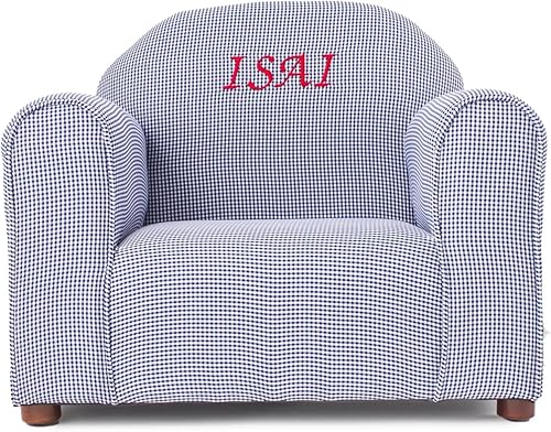 Silla personalizada de cuadros para niños con bordado de nombre personalizado, tela de microgamuza suave, cojín acolchado, marco de madera, de 2 a 5