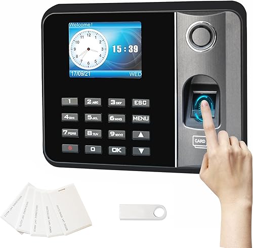 kuosbiu Relojes de tiempo para empleados pequeñas empresas con huella digital, RFID y PIN, máquina perforadora de asistencia de tiempo biométrico