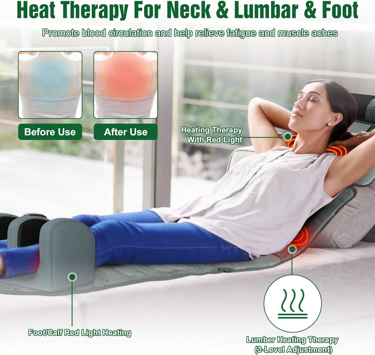Full Body Massage Mat, Detachable Neck Massager & Foot Massager, 10 Vibration 3 Strength Adjustments Electric Heating Back Massage Pad with Head Pillow and Lumbar Pillow, Gifts for Women Men