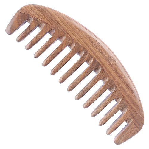 Breezelike Peine de pelo de dientes anchos, peine de madera desenredante natural para cabello rizado, peine de sándalo sin estática para mujeres y