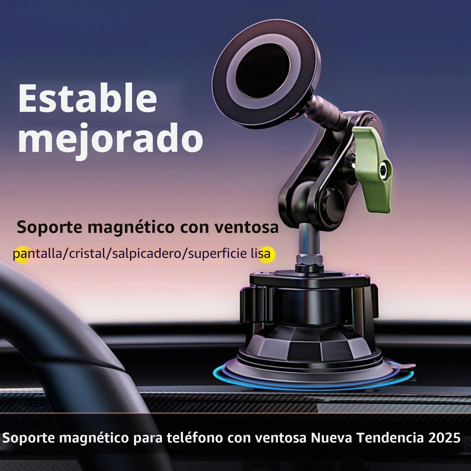 EMEBAY Soporte Magnetico Movil Coche - Aleación de Aluminio | Resistente al Calor, Montaje en Tablero/Parabrisas, Soporte Magnético para Teléfonos/Cámaras en el Auto,Estable,Antisacudidas