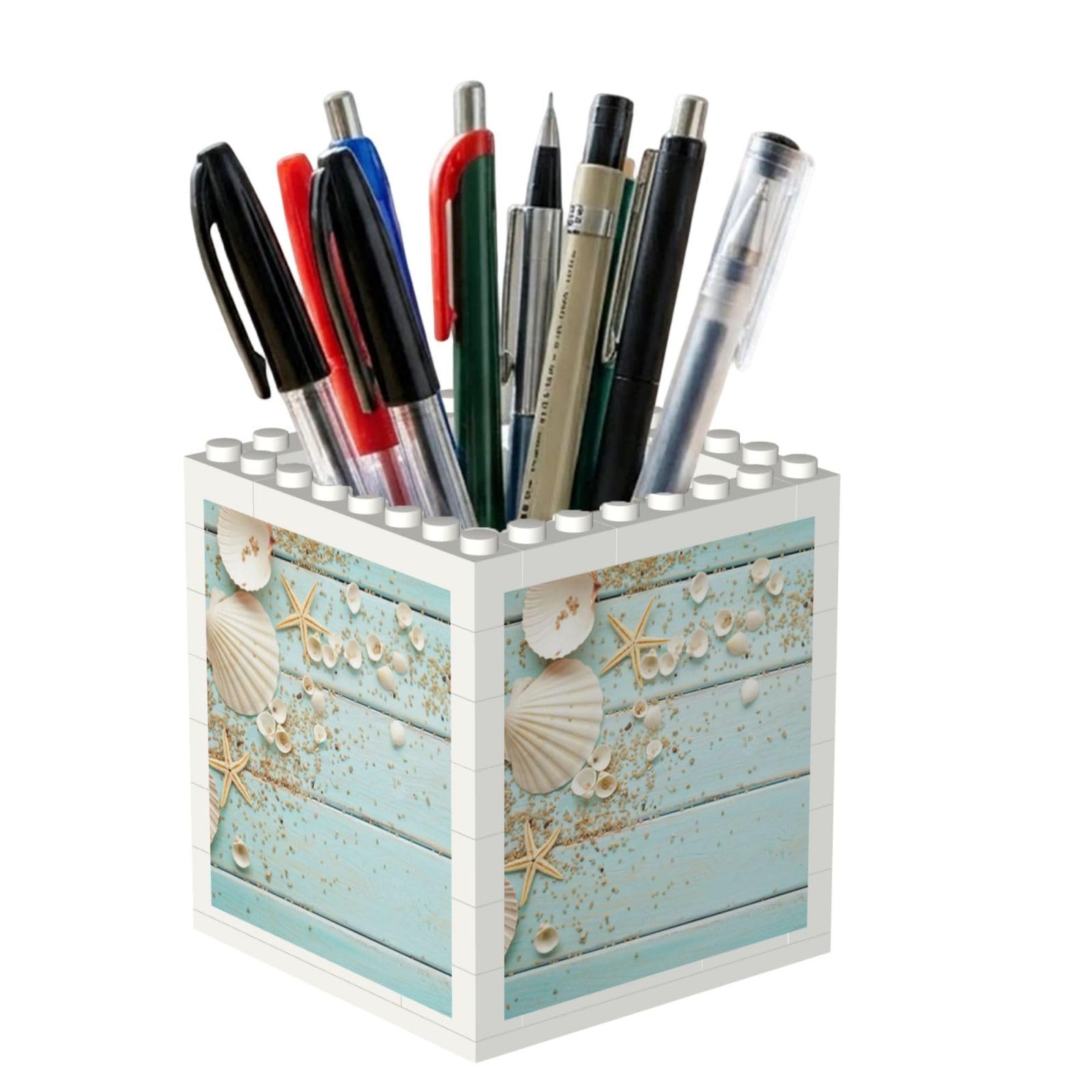 Poadnly Beach Shell Sea Starfish, Pen Pot Pencil Holder for Office Home School, Compact Desk Organiser for Office Stationery