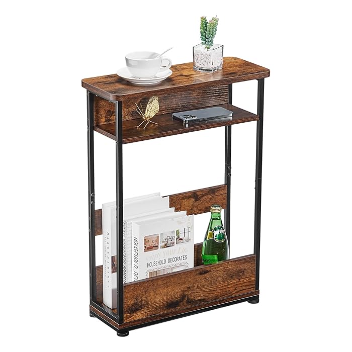 Buy Vintage Narrow Side Table with Storage Shelf, 3 Tier Slim End Table