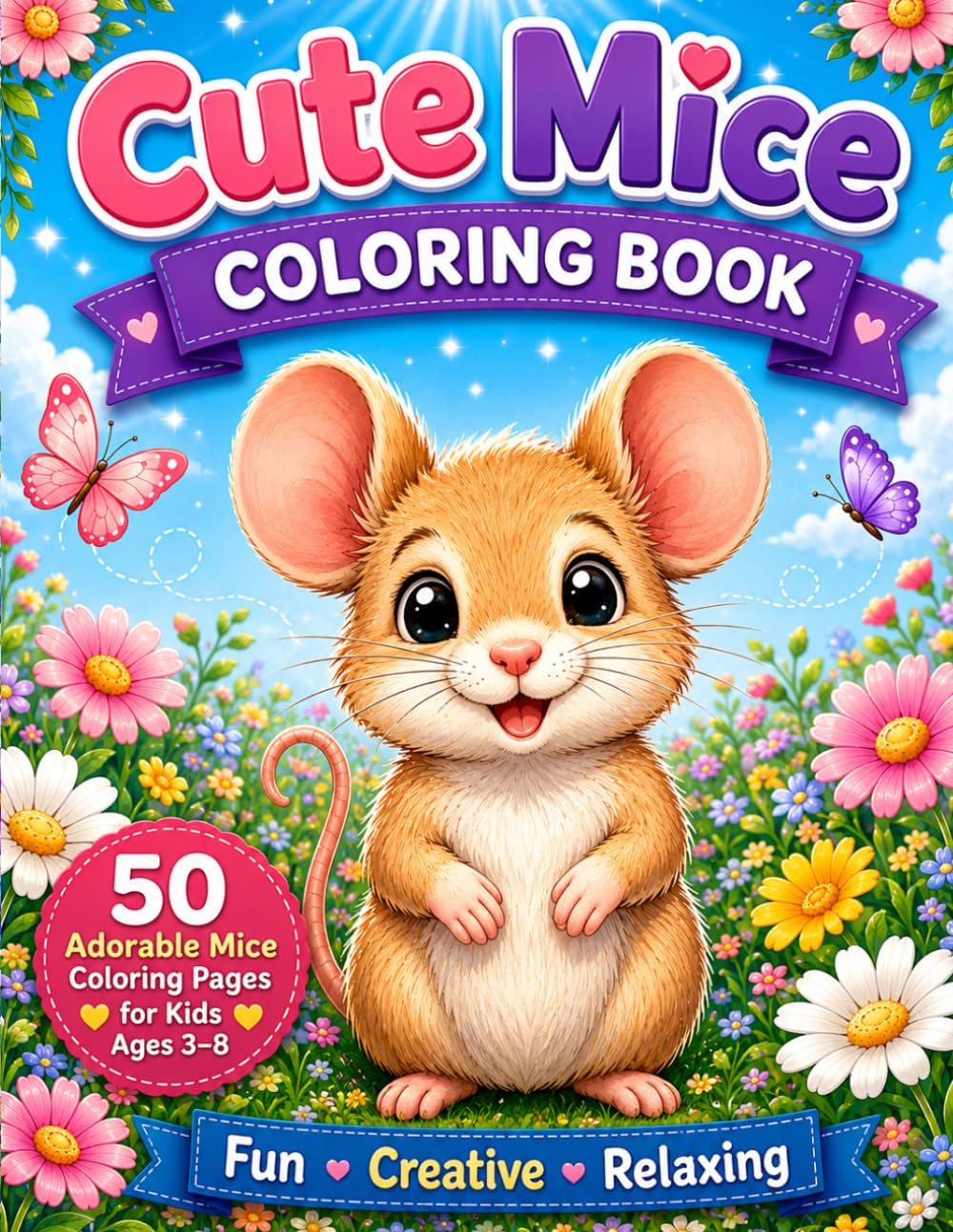 Cute Mice Coloring Book: 50 Adorable Mouse & Rat Coloring Pages for Kids Ages 3–8