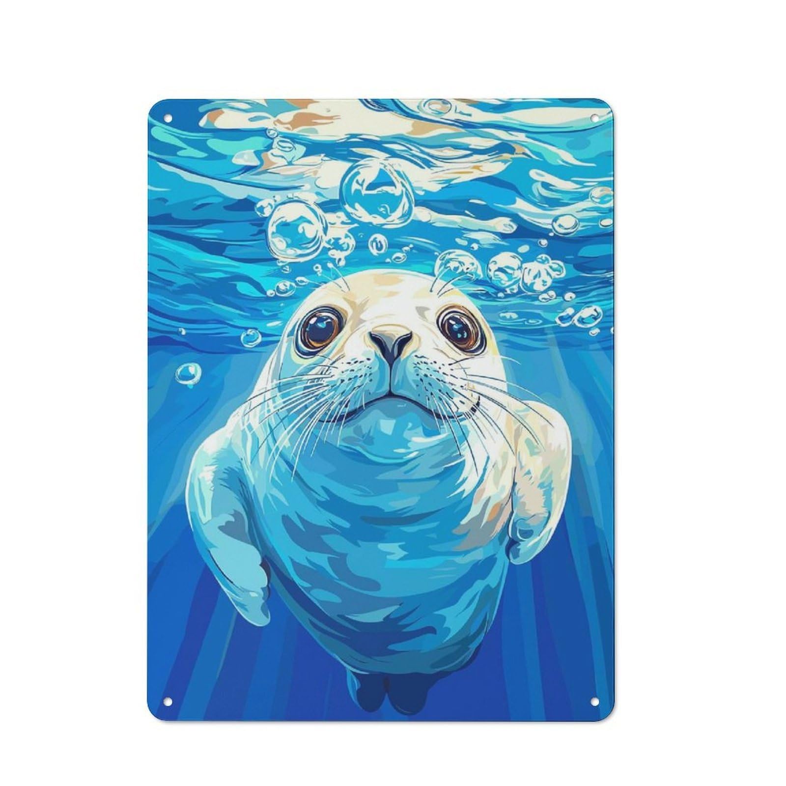 Junmoney Style-10 Metal Plaque With Seal Underwater With Bubbles Illustration Design 40X30cm, Retro Kitchen Wall Decor For Bakery, Diner, Cafe Or Family Room