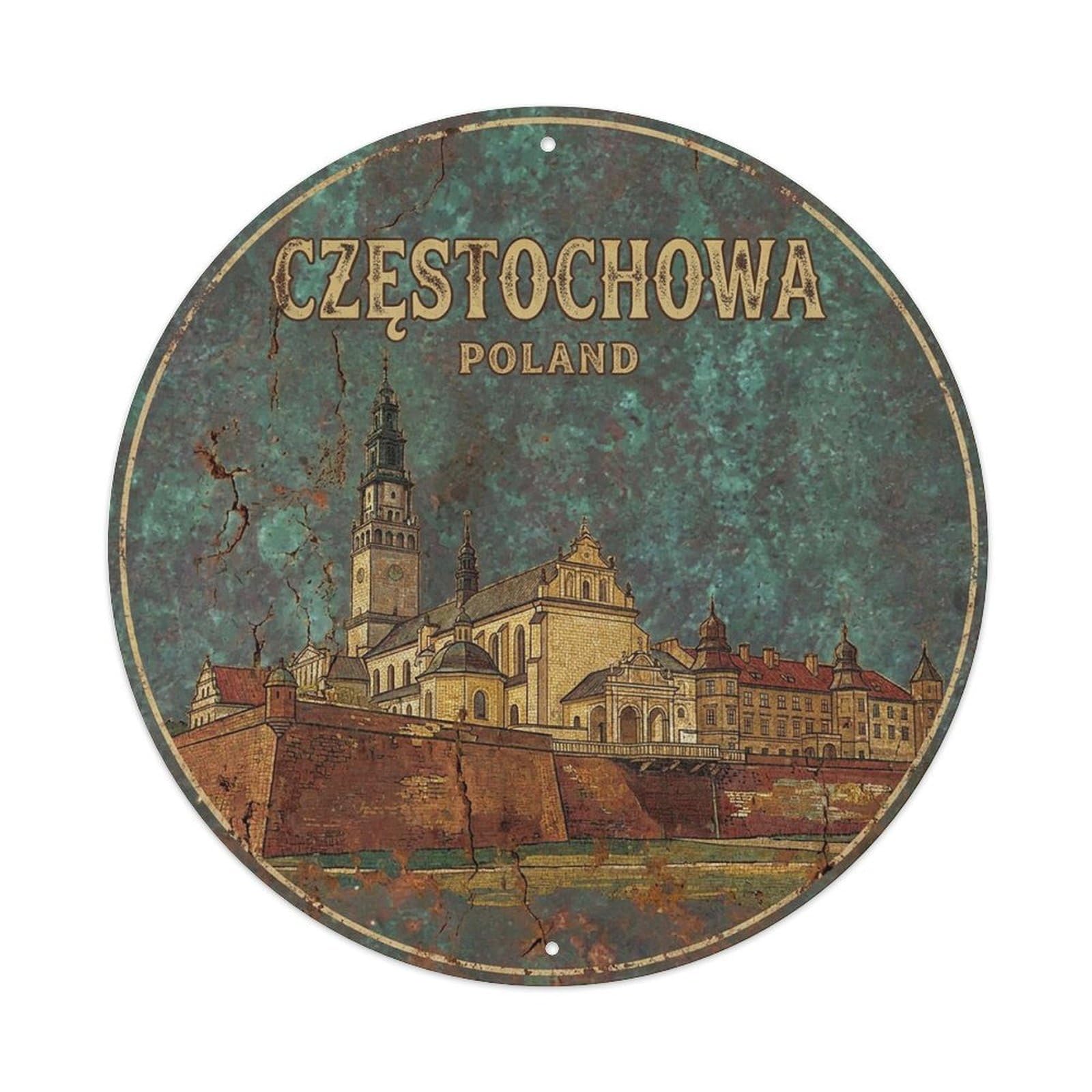 Retro Travel Poland Czestochowa Vintage Metal Tin Sign Plaque Wall Decor for Cafe, Club Bar, Office, Garden Metal Poster 8x8Inch