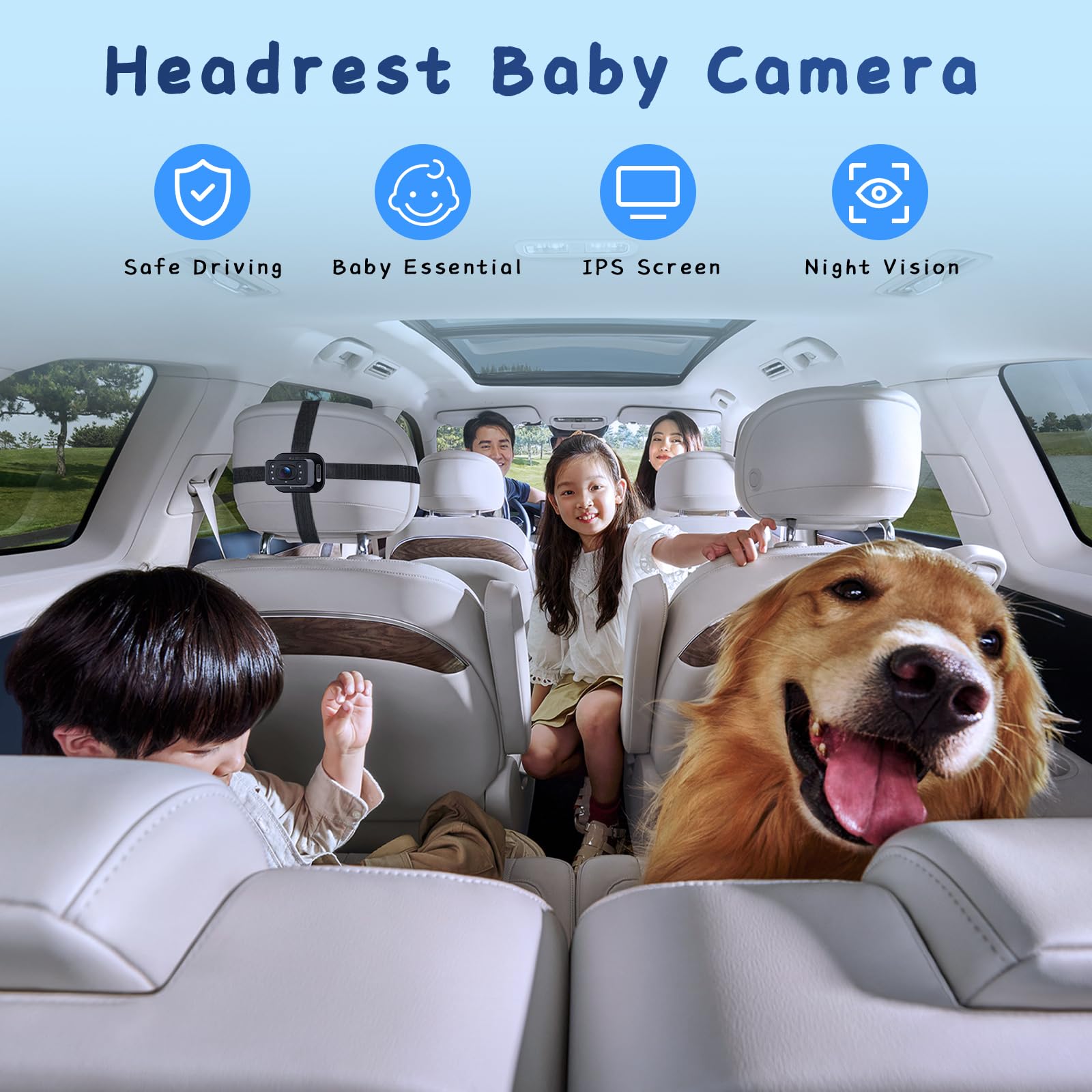 Hodozzy Miroir Caméra Voiture Bébé Moniteur avec écran HD Divisé de 6,86 Pouces, Vision Nocturne Retroviseur Caméra à Angle Réglable pour Siège Arrière, Miroir Voiture Bébé/Enfants avec Caméra Recul