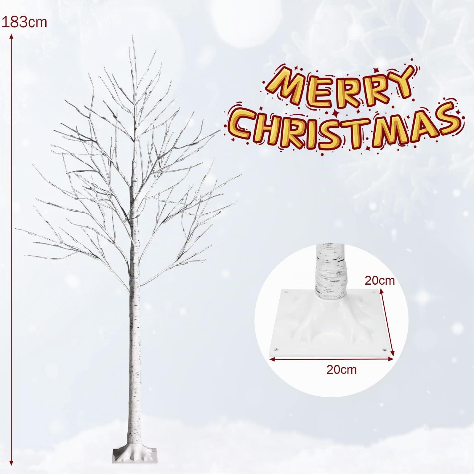 GOPLUS Sapin de Noel Lumineux 180 CM, Sapin de Noel Blanc à 96 Lumières LED avec Branches Mortes, Bouleau Noël Lumineux Arbre de Noël Artificiel