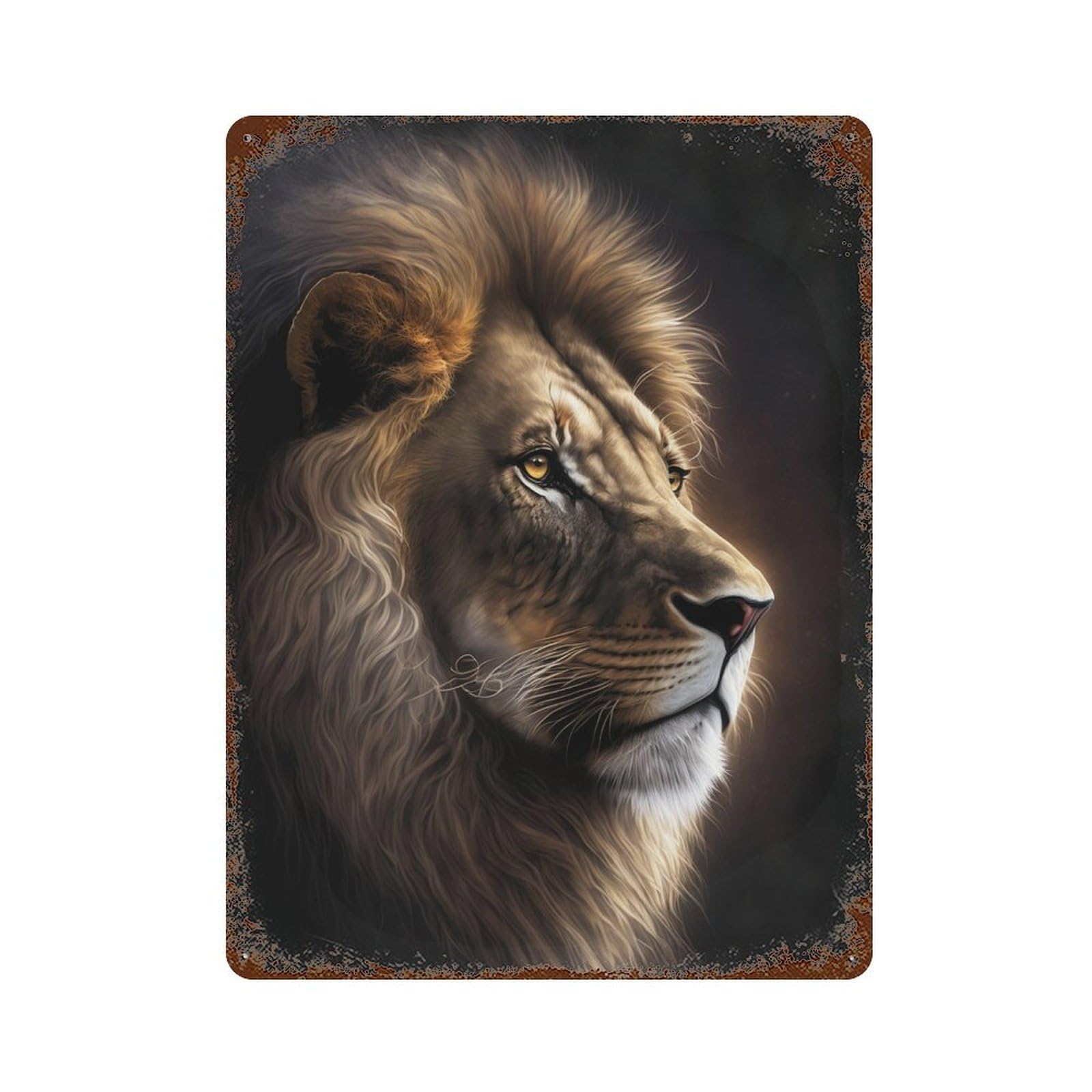 Golden Lion Majesty 15.7"x11.8" Aged Metal Wall Plaque, Vintage Wall Decor for Basement, Hobby Room And Garage Decor