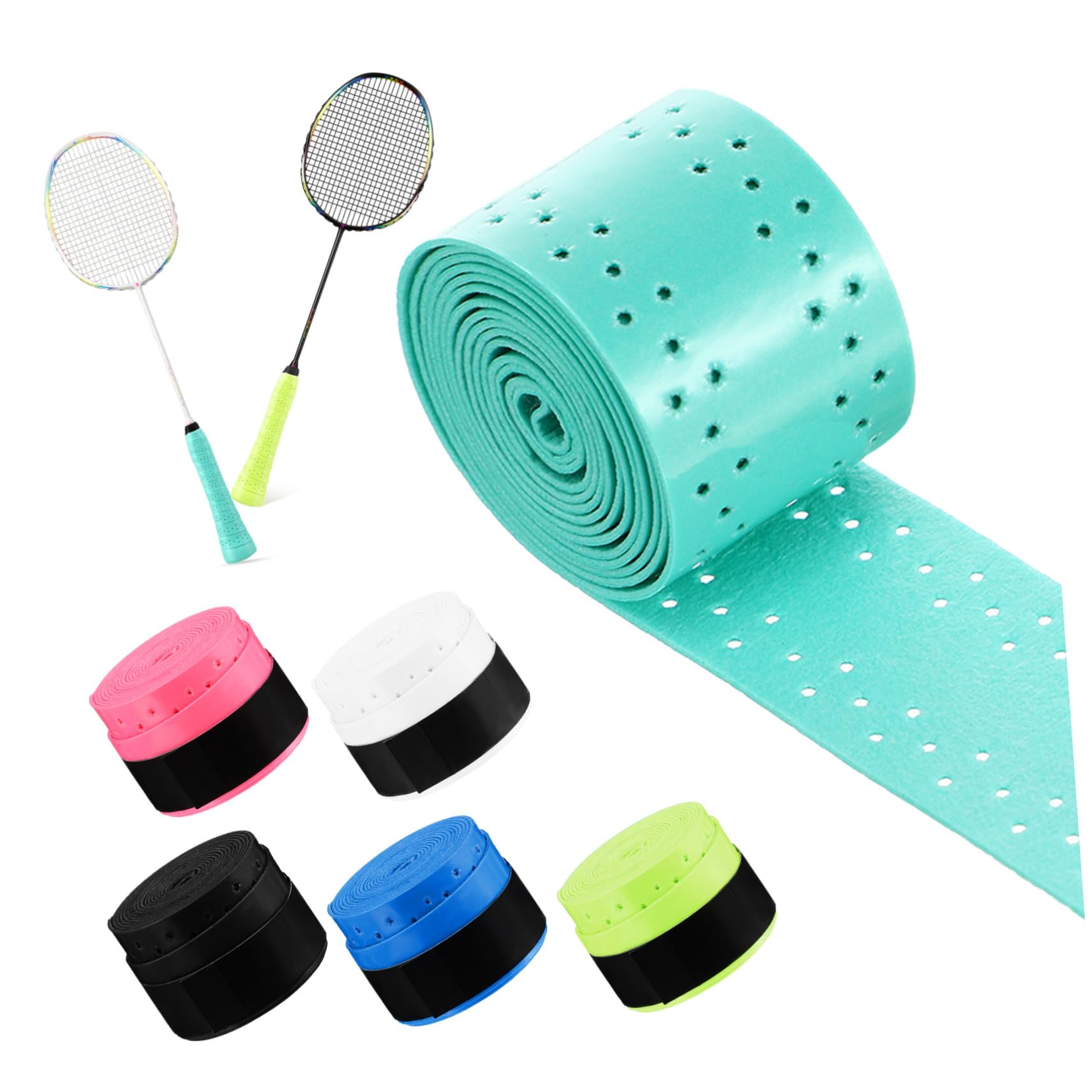Holibanna 6Rolls Badminton Grip Tape Durable Overgrip for Tennis Rackets Comfortable Sweat Absorbent and Performance for Easy