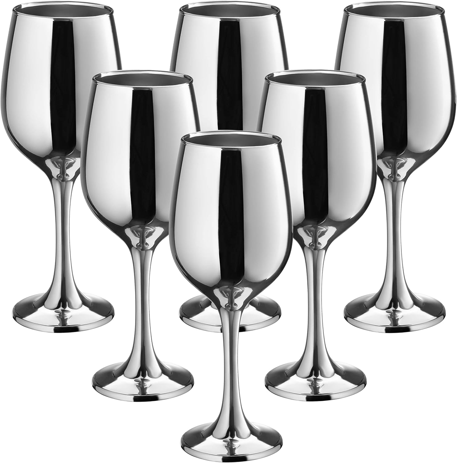 Décor Silver Wine Glasses: 11 Oz Fancy Wine Glasses With Stem For Red And White Wine- Thick And Durable Wine Glass- Dishwasher Safe - Great For Wine Tasting- Set Of 6 Decorative Goblets Silver 6