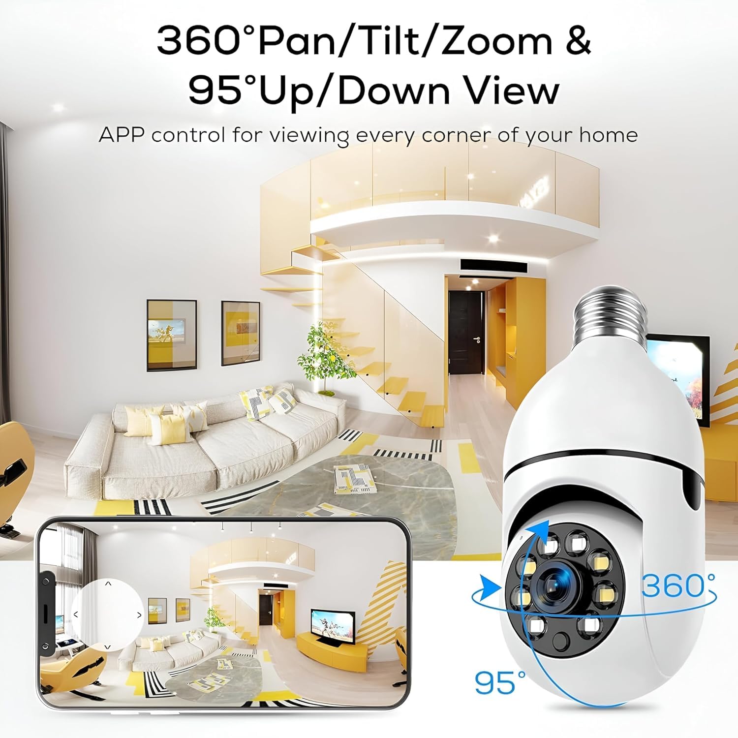 Lampostick Wi-Fi Security Camera | 360° Panoramic Smart Camera Full HD 1080p | Night Vision, Motion Detection, 2-Way Audio, App Remote View | Indoor Baby Pet Monitor with Cloud & SD Storage 1
