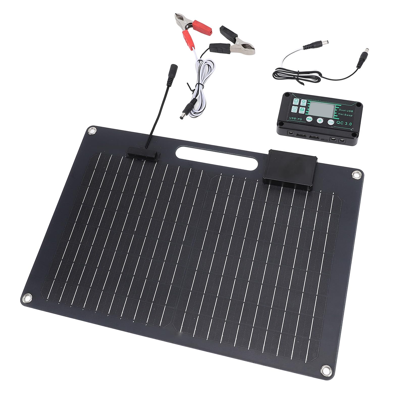 Yosoo Health Gear Kit Pannello Solare, Caricabatteria Pannello Solare Monocristallino 100W con Controller 100A Doppia USB 12V 24V per Telecamera di Sicurezza Serra per Tetto Auto Barca