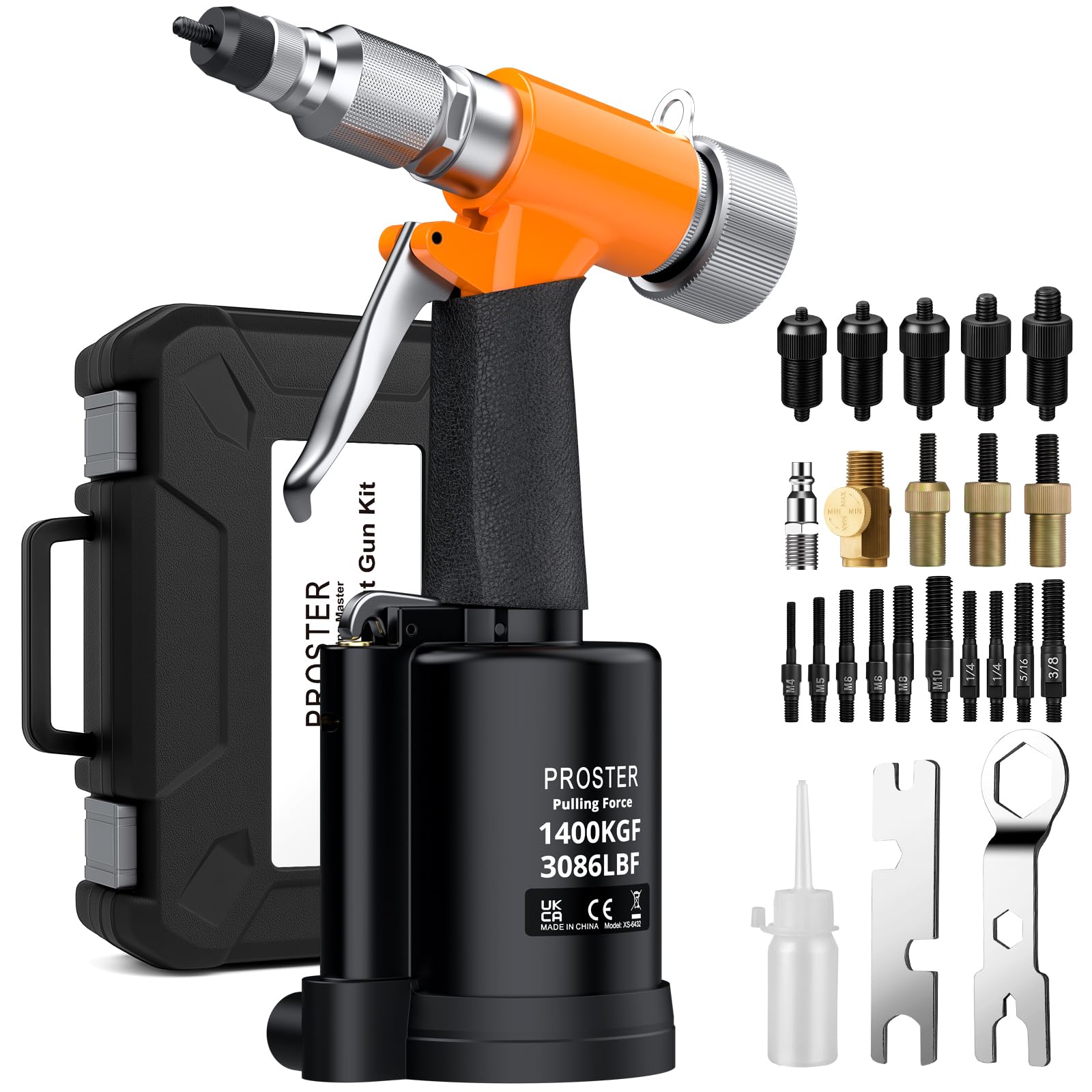 Photo 1 of Proster Pneumatic Hydraulic Rivet Nut Set - 3086LBF Heavy-Duty Riveters Setting Kit for M4 M5 M6 M8 M10 1/4" 5/16" 3/8" Nuts with Storage Case