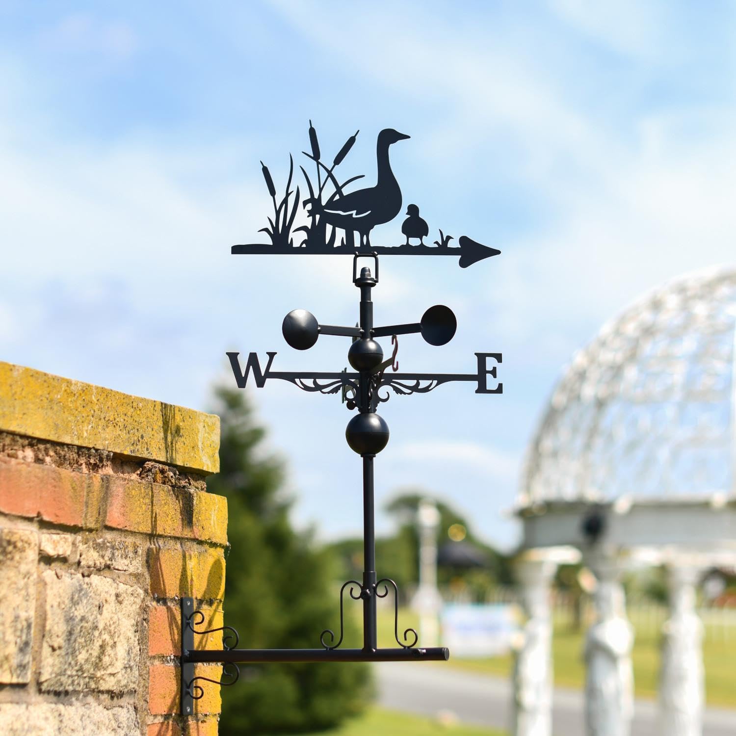 Mother Duck & Duckling Weathervane Slim Steel Garden Roof Weather Vane with Horizontal Mounting Bracket & Directional Arrow, Midnight Black Finish