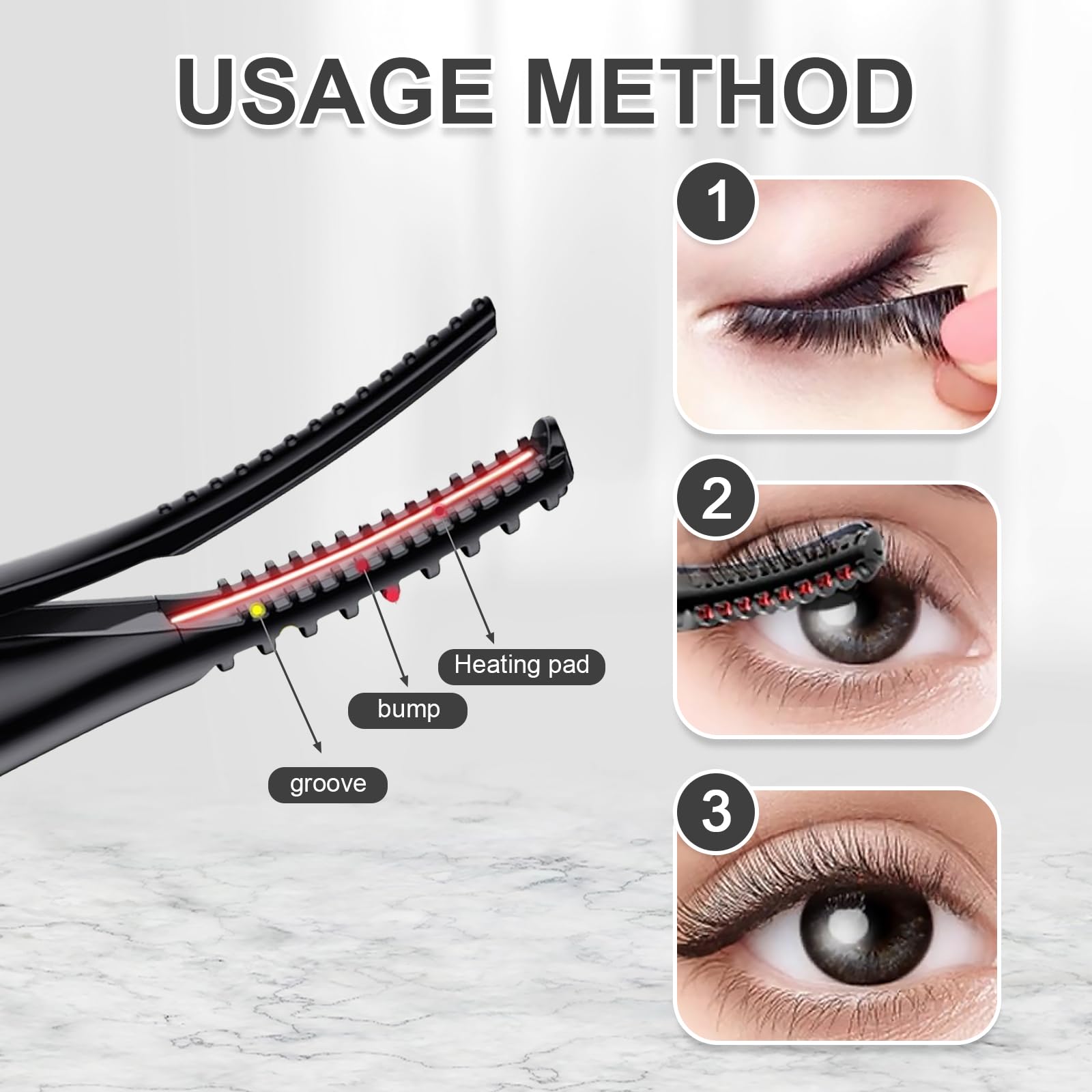 Heated Eyelash Curlers for Women 1pcs Heated Eyelash Curler USB Rechargeable Heated Lash Curler UK Portable Eyelash Curler Heated,Suitable for Eyelash Styling with 2 Eyebrow Brushes - Image 3