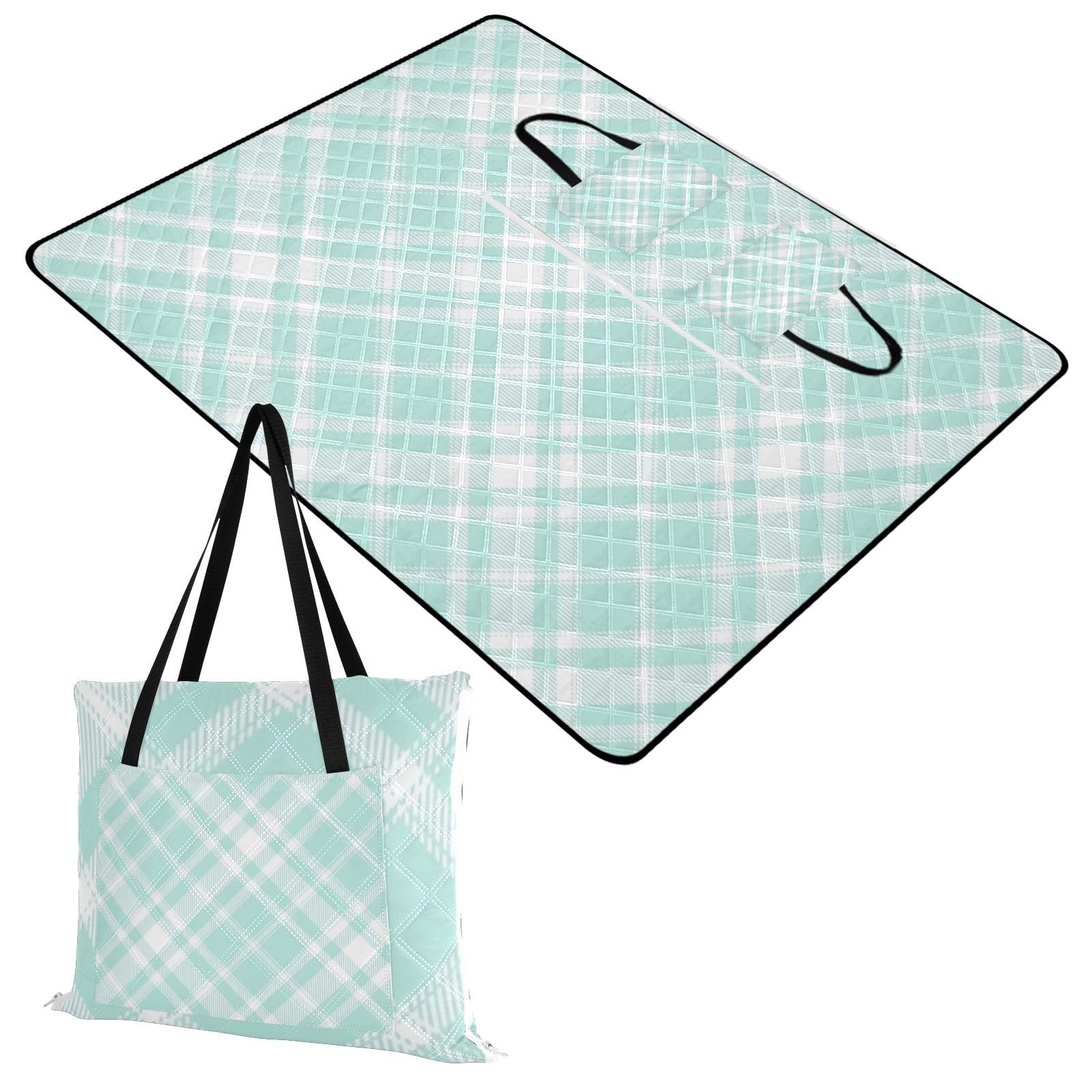 Grande couverture de pique-nique imperméable à motif damier vert, pliable, anti-sable, grande couverture d'extérieur pour le sol et le printemps
