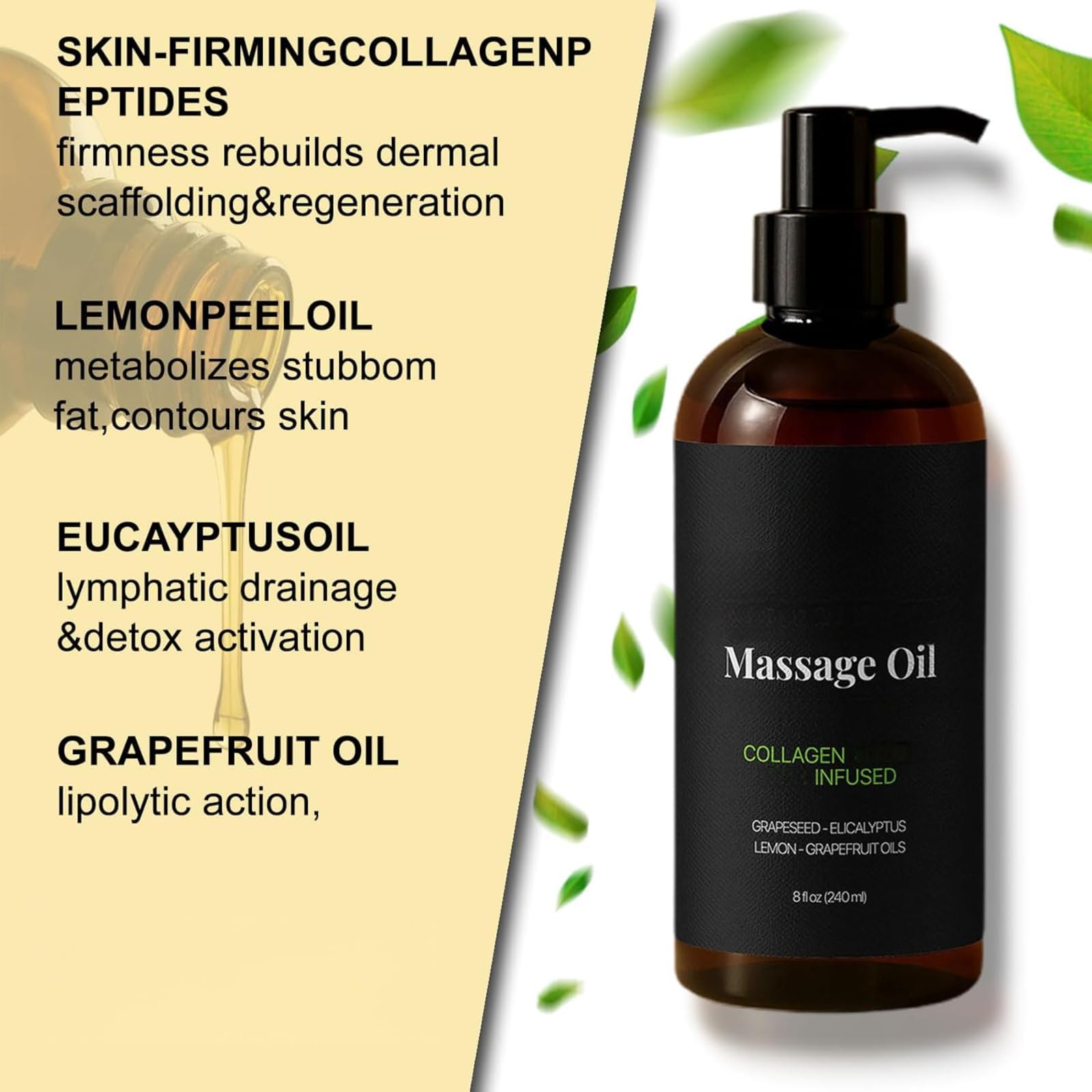 Olio da massaggio, olio per il corpo, non grasso, idratante per gambe e corpo, migliora la struttura della pelle, assorbe rapidamente, olio per la cura quotidiana (5 pezzi)