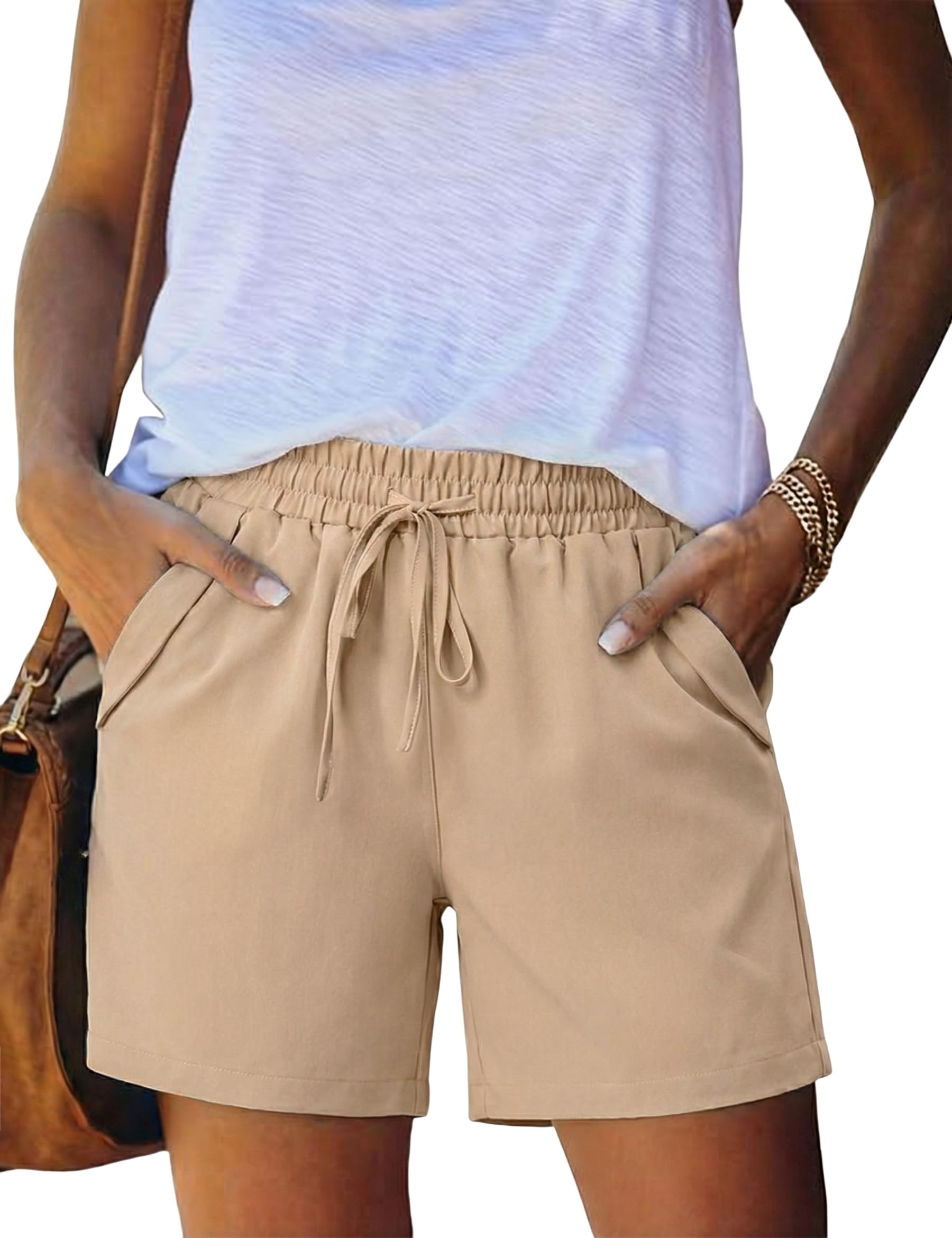 Short Femme avec Poches | Taille élastique, cordon réglable, poches pratiques pour la maison, les vacances et les activités décontractées en été.