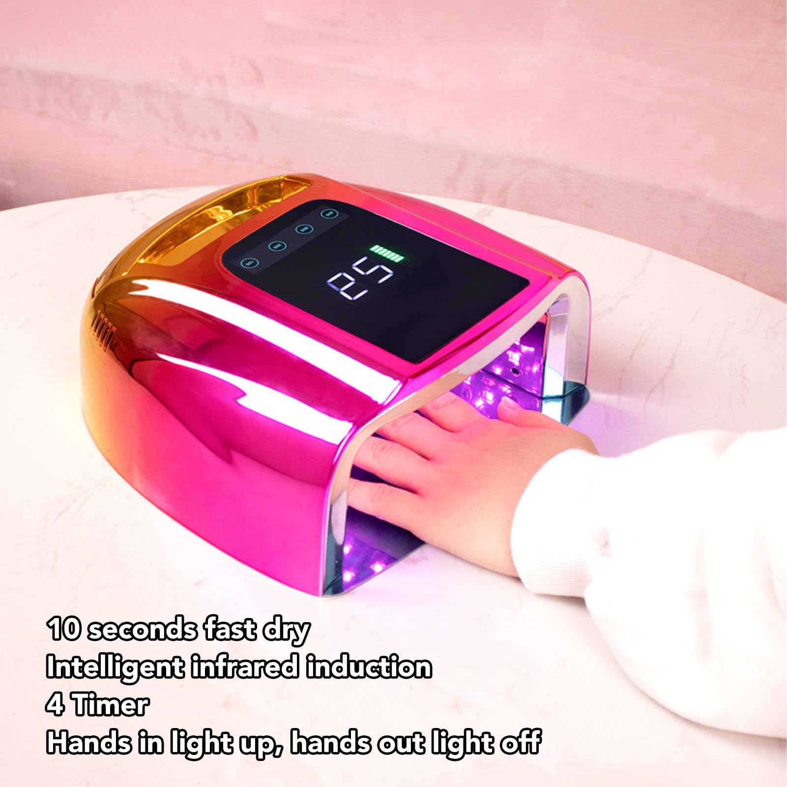 UV Nagellicht, ABS Tragbare Kabellose Nagellampe 96 W mit 42 Lichtchips, Abnehmbare Grundplatte Digitalanzeige Infrarot Sensor UV Härtendes Nagellicht