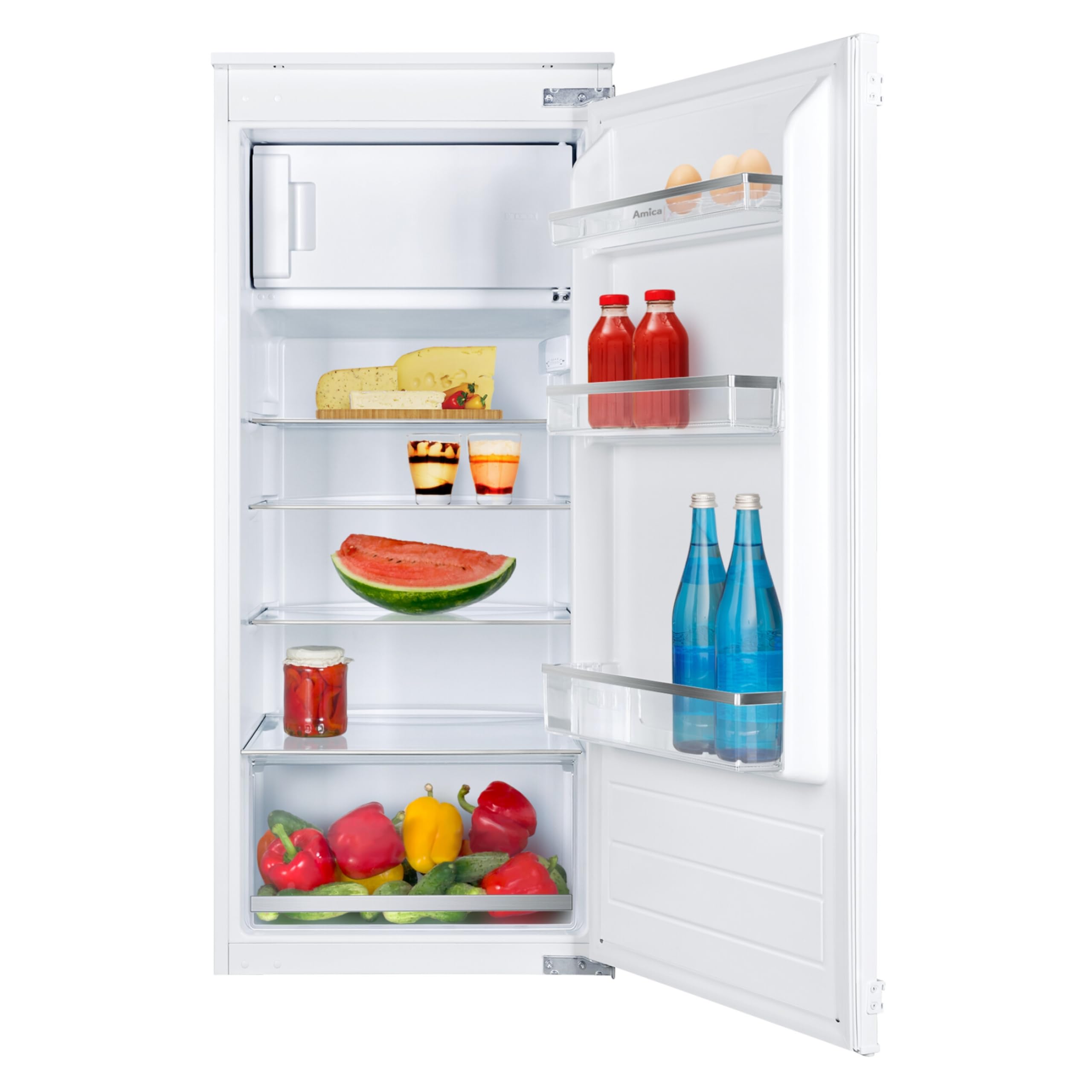 Amica Einbau Kühlschrank mit Gefrierfach 122 cm Nische Schlepptür Technik Inverter Motor elektronische Steuerung LED Beleuchtung Tür Offen Alarm