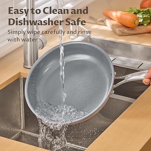 Miniatura 7 de Juego de sartén antiadherente con tapas, utensilios de cocina de inducción con base de inducción molecular, revestimiento de cerámica antiadherente