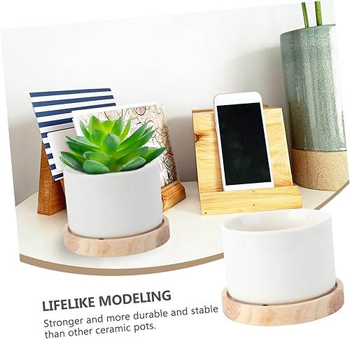 Miniatura 3 de Happyyami 3sets Ceramic Flower Pot Decorative with Wooden Tray for Craftsmanship Minimalist Design for Home Decor and