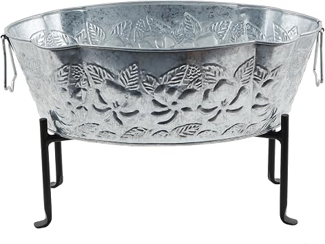 Achla Designs Embossed Oval Tub with Folding Stand