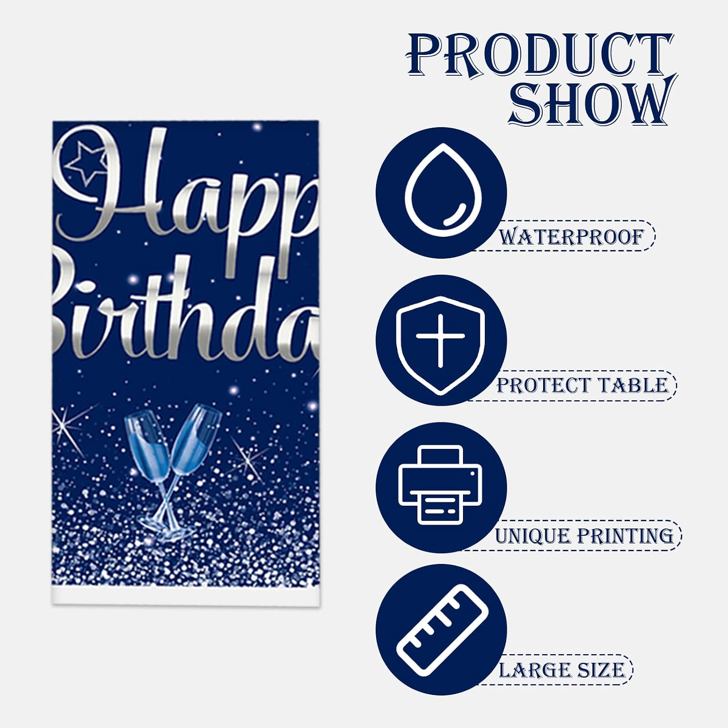 QUERICKY 2 Pack Navy Blue and Silver Happy Birthday Tablecloths - Image 4