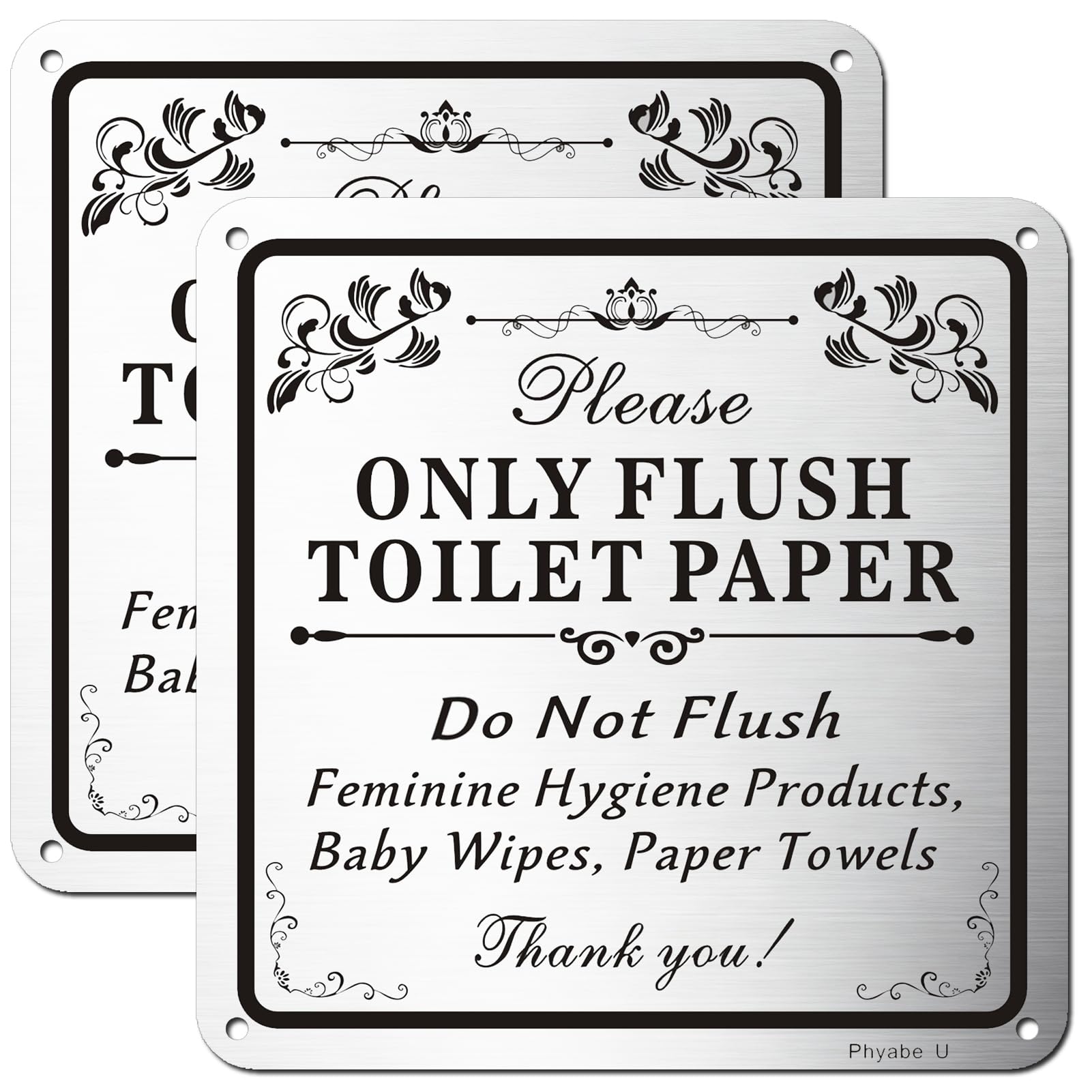 Phyabe 2 Pack Only Flush Toilet Paper Sign Aluminum Self-Adhesive