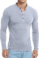 Vista 4 de KUYIGO Camisas de manga larga estilo polo para hombre, estilo informal, cuello mandarín, ajustadas, de algodón
