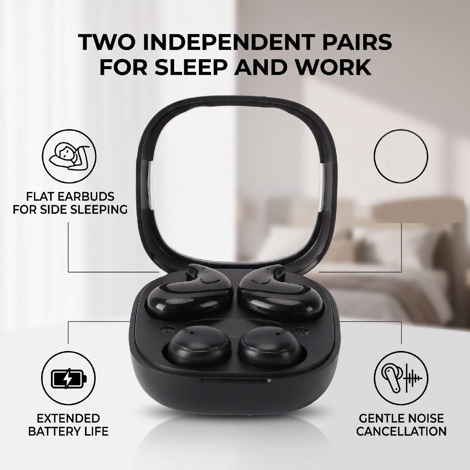 Topiky 2 Paia di Auricolari per Chi Dorme di Lato, Bluetooth 6.0 (BLACK)