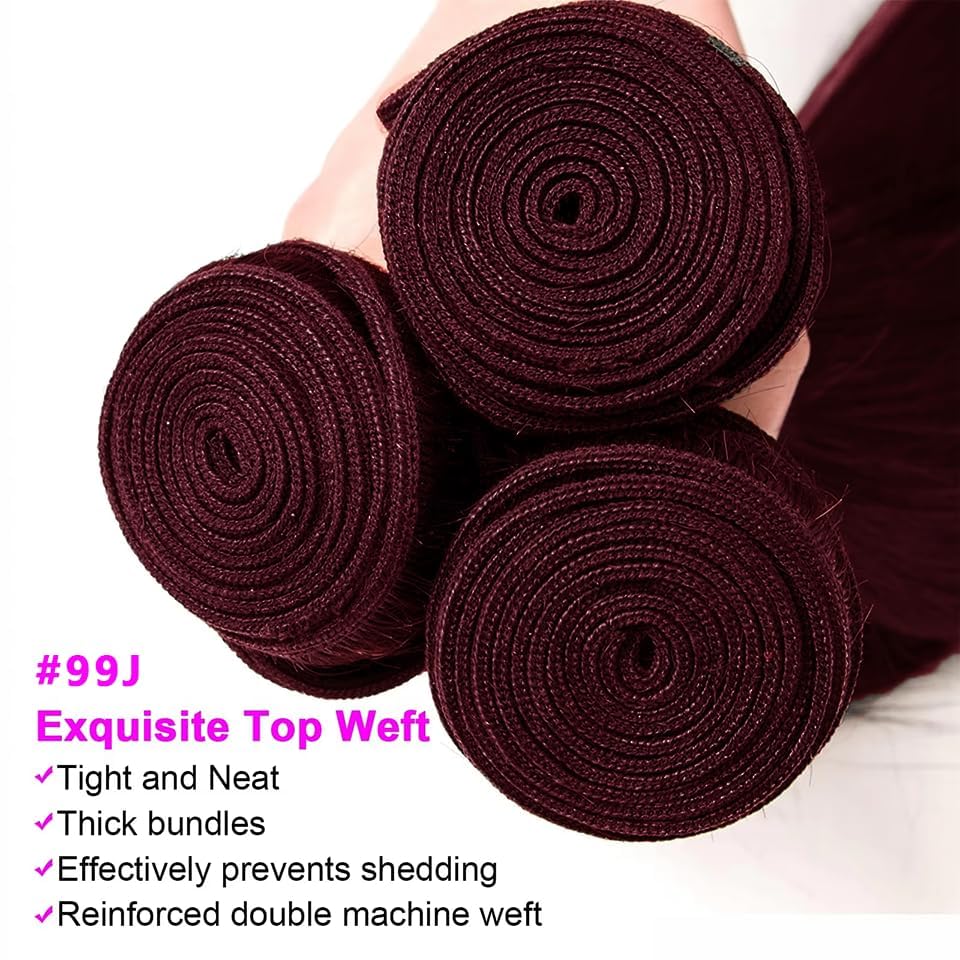 26 28 30 inch Burgundy Bundles #99J Loose Wave Bundles Human Hair Unprocessed Virgin Wine Red Human Hair Extensions Total 150g image 5