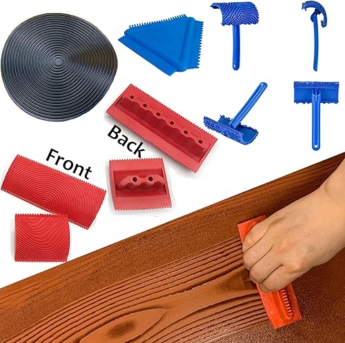 Miniatura 7 de Juego de herramientas de granulado de madera, 6 piezas de 7 pulgadas, rodillo de grano de madera falsa de goma, herramienta de granulado de goma,