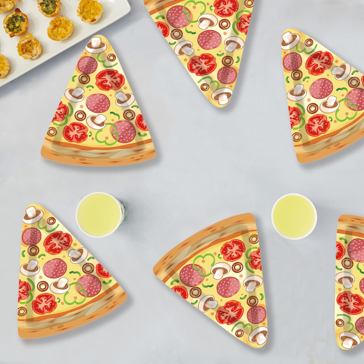 30 platos desechables en forma de pizza (9 pulgadas) divertidos para cumpleaños de niños, fiesta de pizza, baby shower, picnic, platos de papel decorativos para niños y niñas, decoración