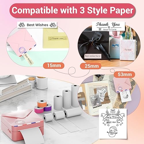 Miniatura 3 de Mini impresora de calcomanías, bolsillo Bluetooth con 1 rollo de papel, fabricante de calcomanías térmicas sin tinta compatible con iOS y Android,