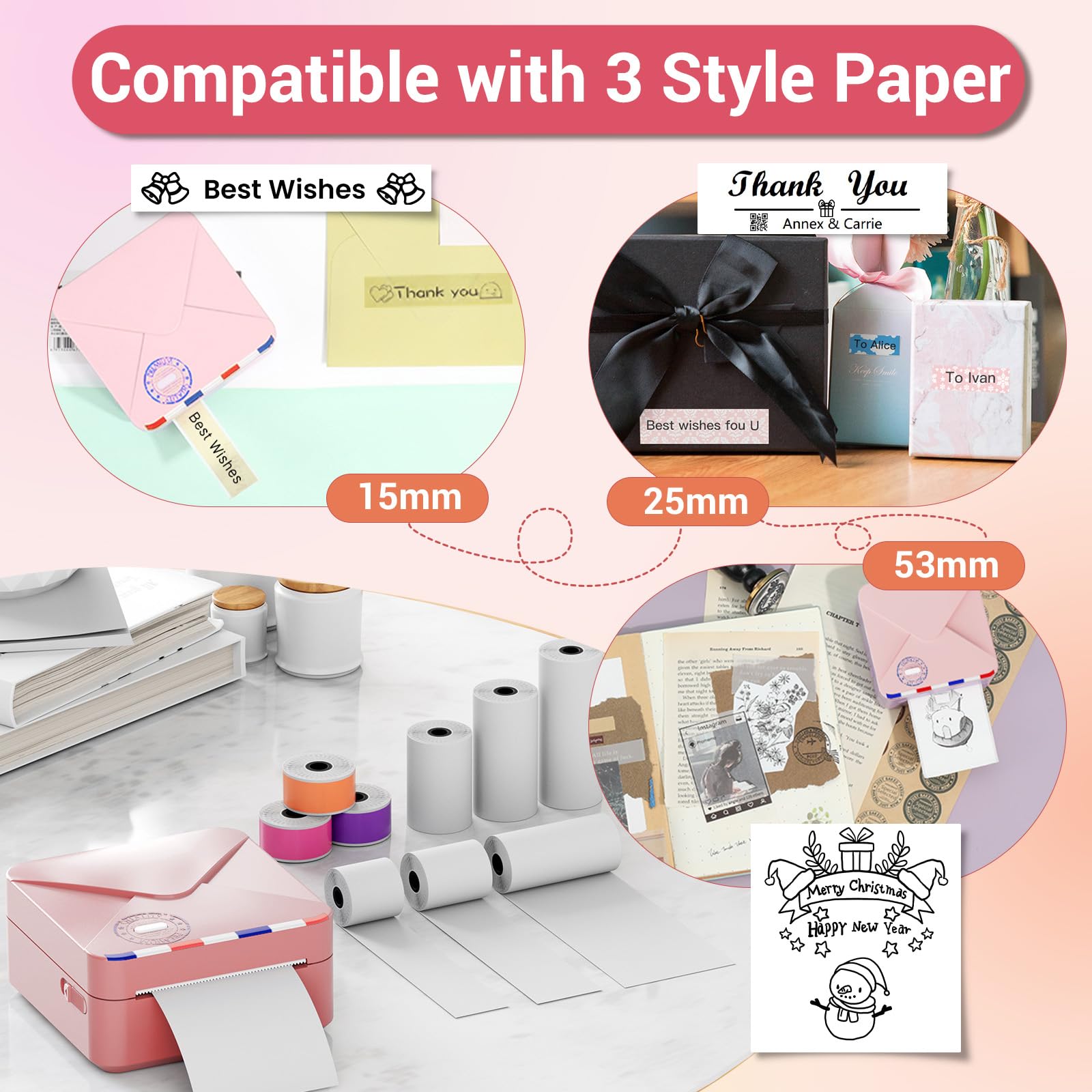 Mini Sticker Printer - Pocket Thermal Printer With 300DPI For IOS & Android, Inkless Printing