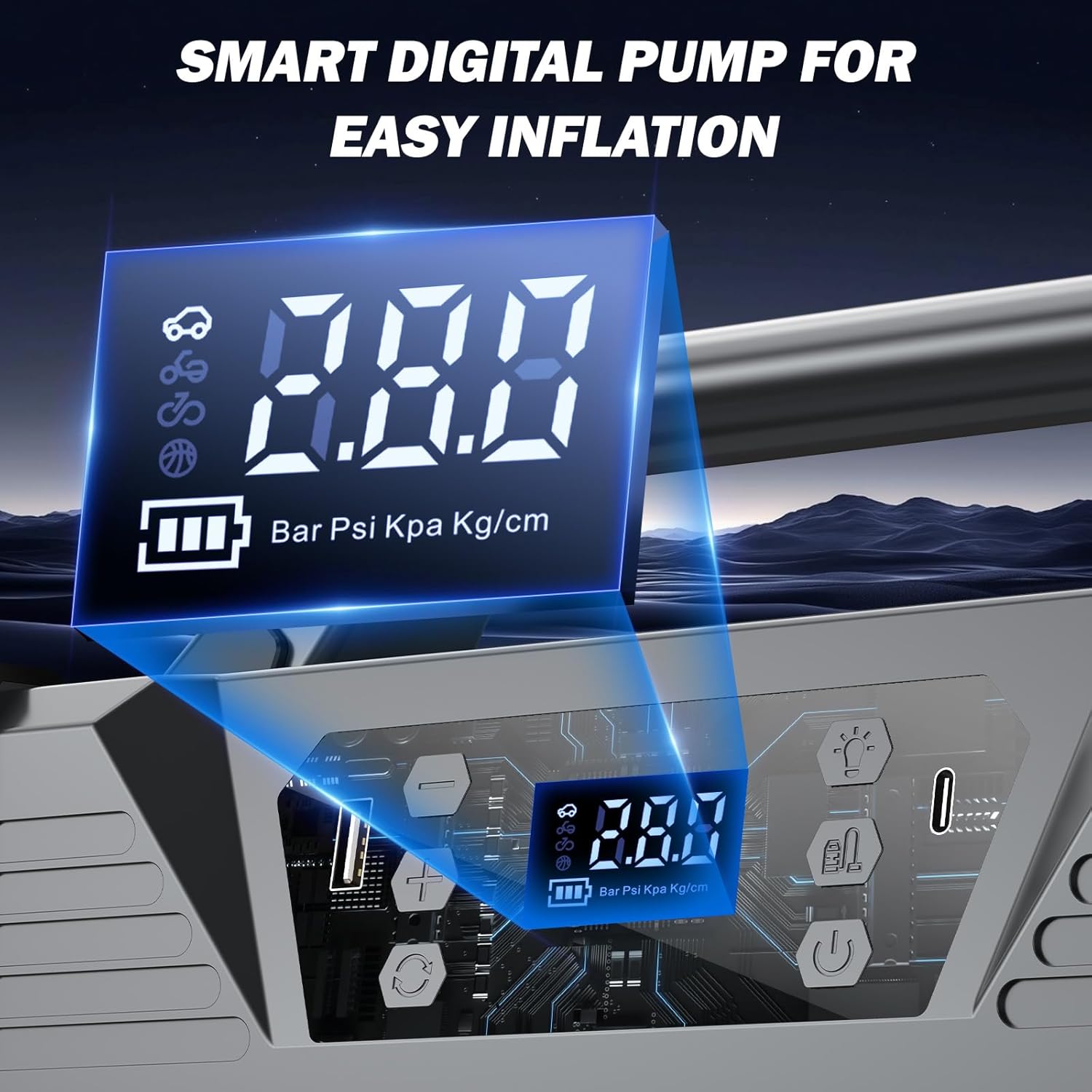 Sharmeal GL995 Jump Starter digital pump display