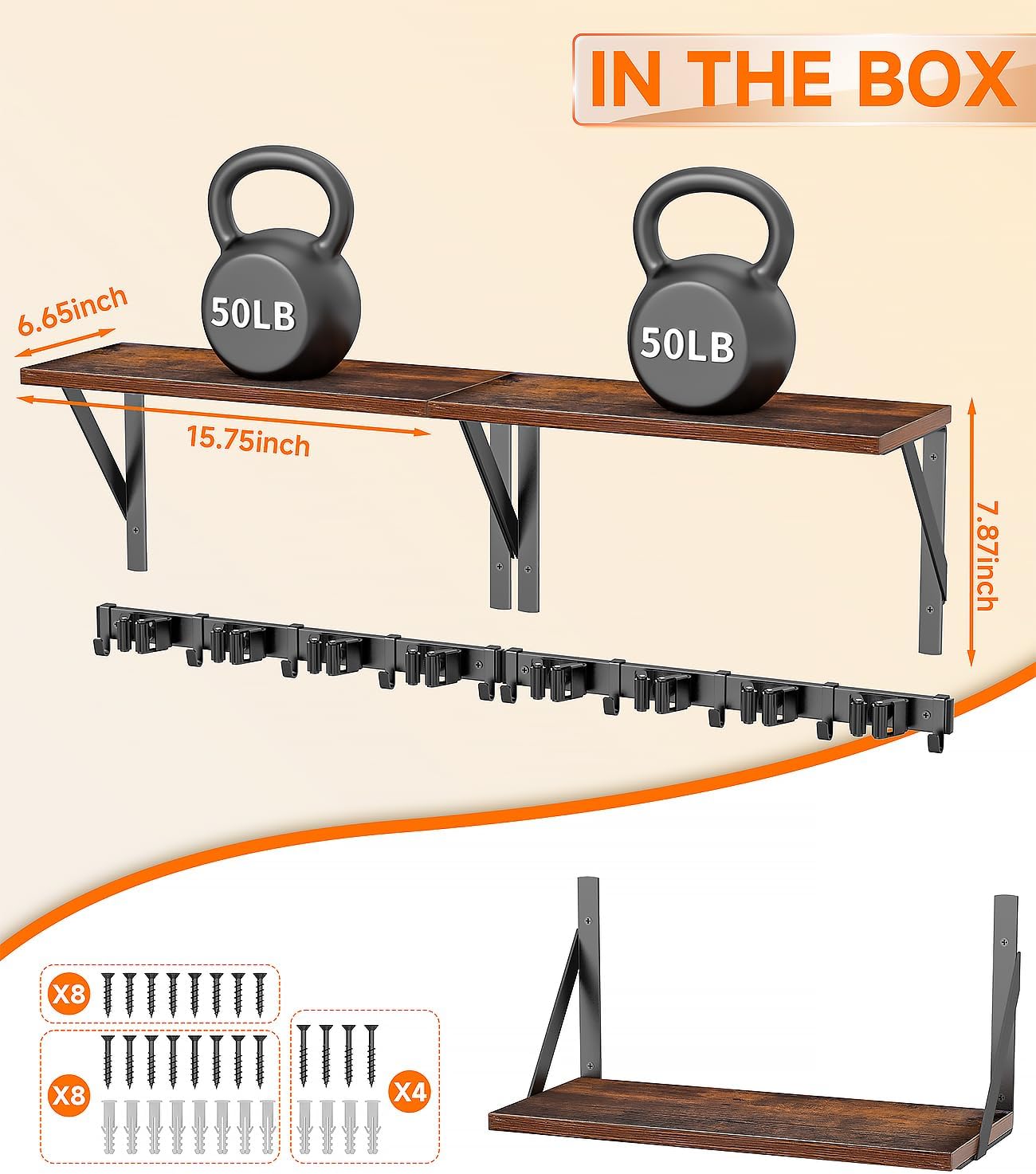 2Pack Broom Holder Wall Mount with Organizer Shelf, Space-Saving Broom and Mop Organizer Wall Hanging with 8 Broom Slots 10 Removable Hooks, Laundry Room Shelves for Laundry Room Garage Garden Closet