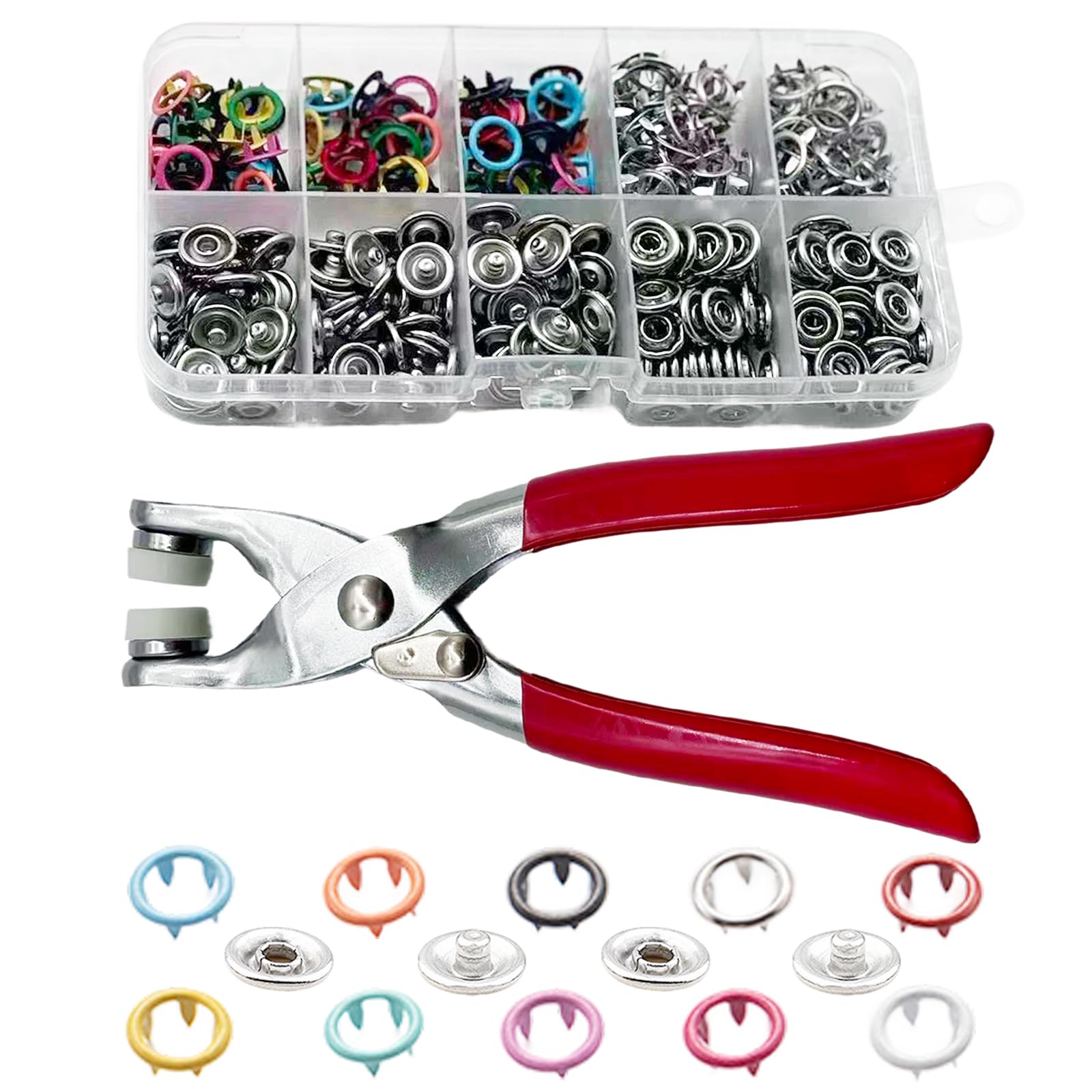 YSDINK Snap Fastener Kit, 9.5mm Metal Poppers with Pressure Pliers, Snap Fasteners No Sewing Needed for DIY Crafts, Clothing, Bags (Colorful, 100)