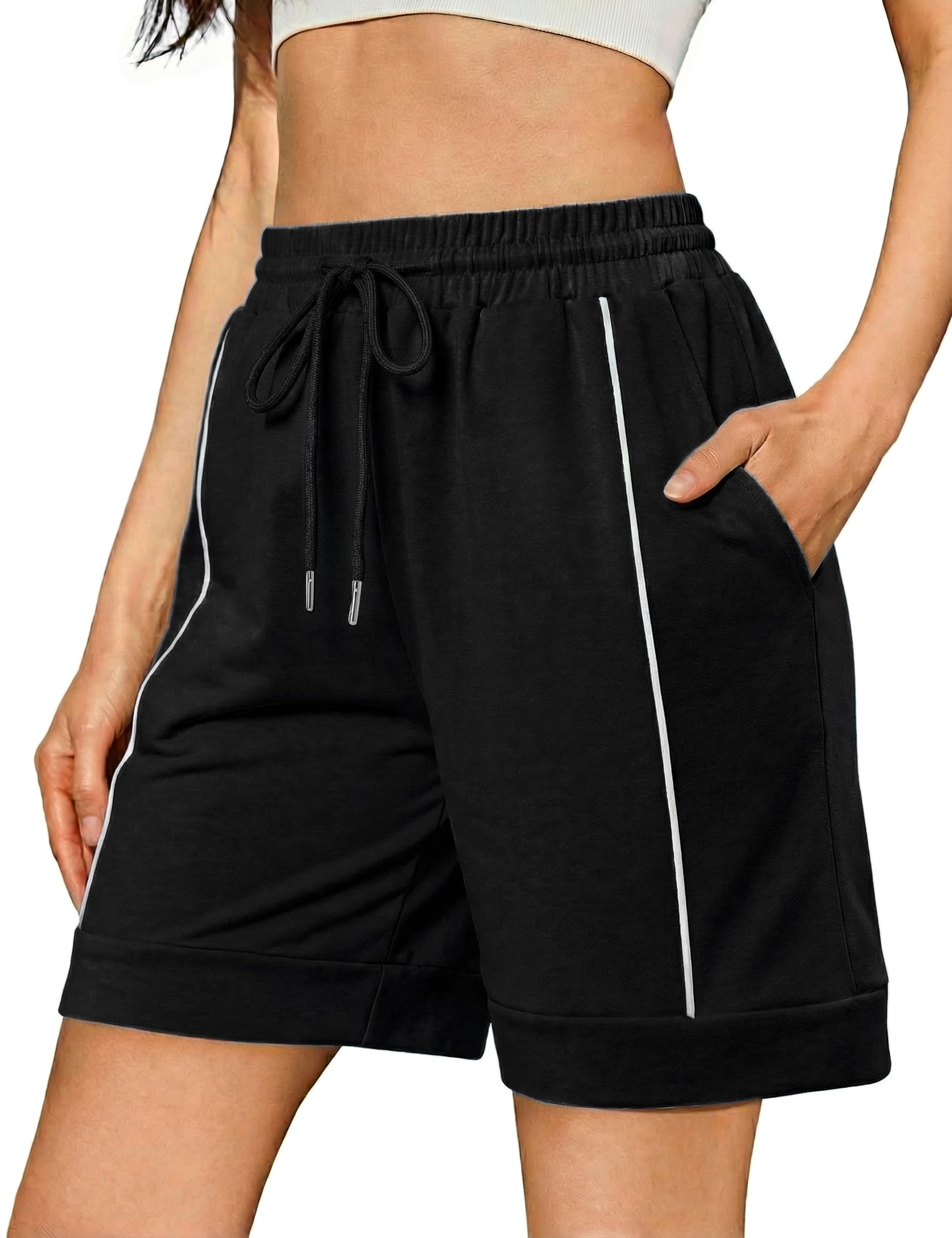 Litherday Shorts Damen Kurze Hose Baumwolle High Waist Sporthose Kurz Sport Shorts Jogginghose mit Taschen zum Fitness Running Gym