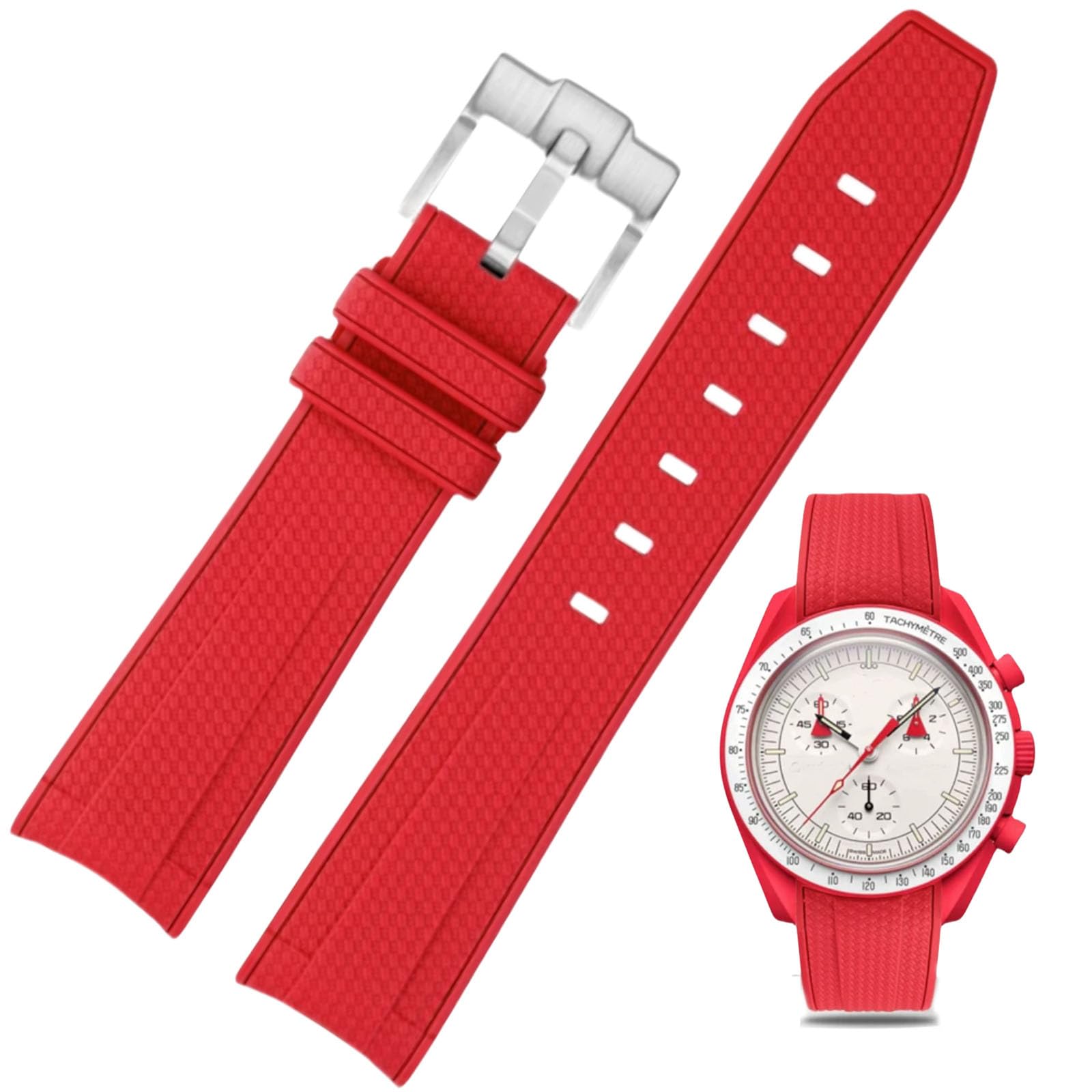 Correa de reloj para reloj Moonswatch, 20 mm, extremo curvado, estilo de tejido, caucho de silicona premium, correa de repuesto de goma de silicona, compatible con Omega XSwatch Moonswatch — view 10
