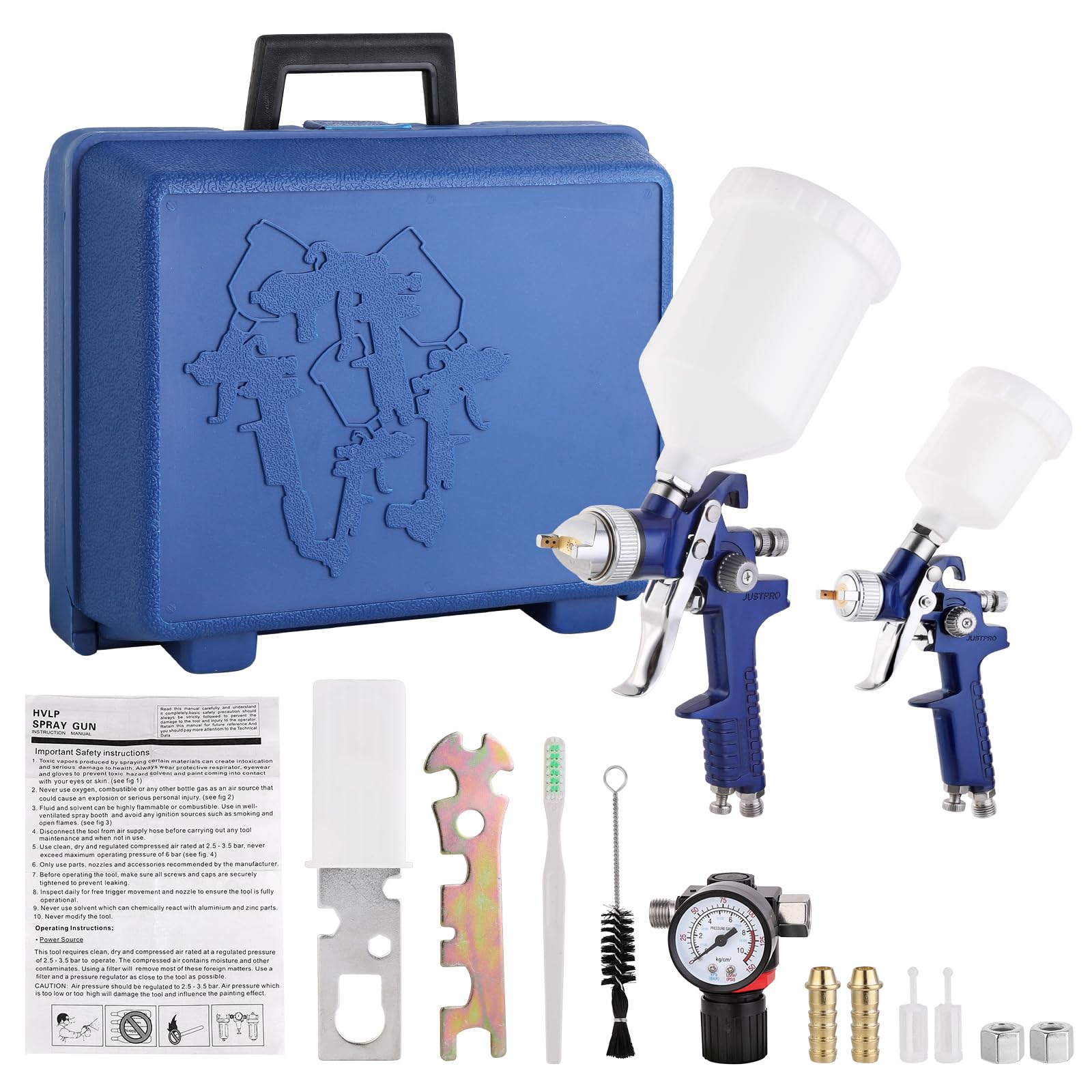 Professional 2-in-1 HVLP Gravity Feed Spray Gun Kit (1.4mm 600ml + 0.8mm 125ml) with Locking Pressure Regulator – Dual-Purpose Automotive & Model