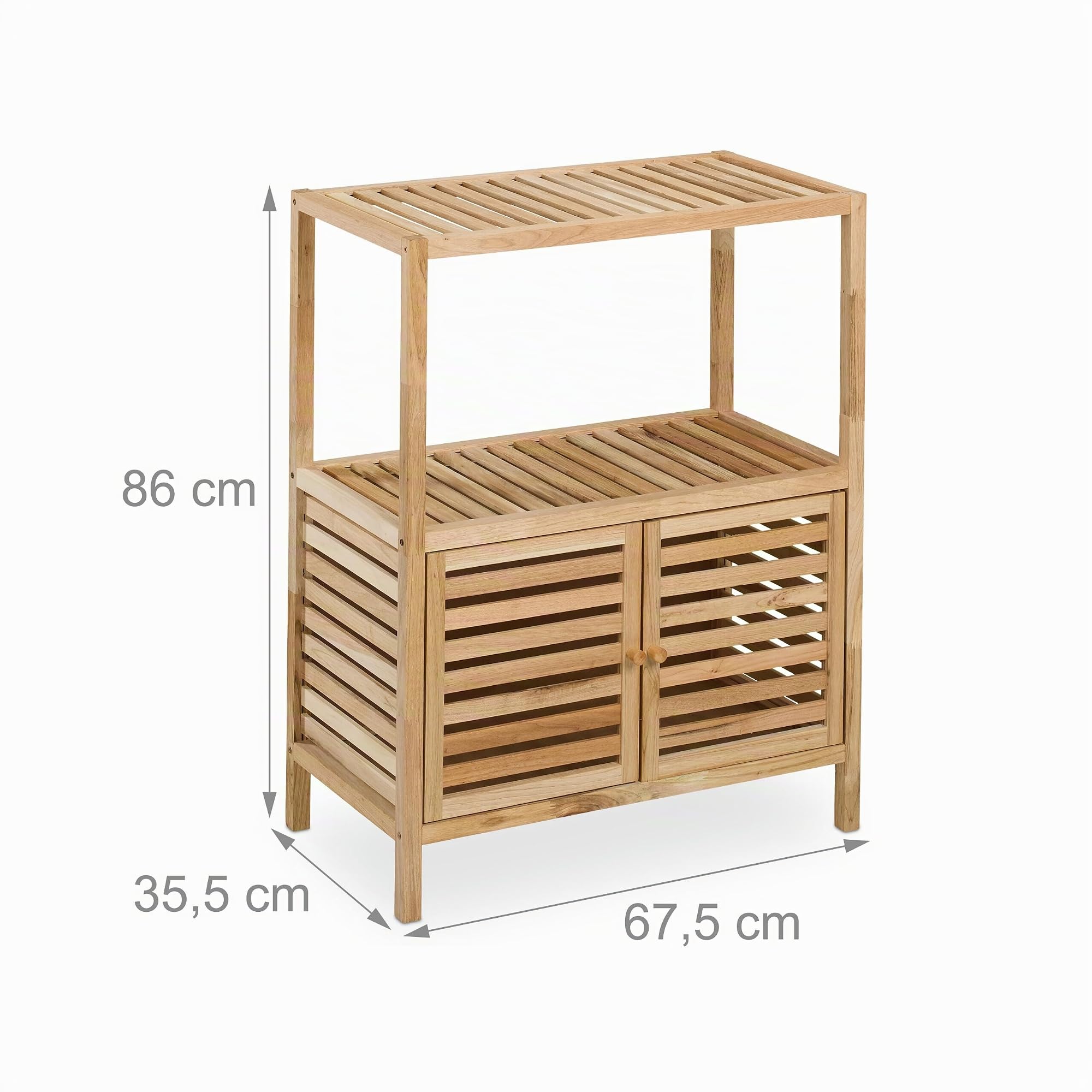 Relaxdays Mobile Salvaspazio per Bagno e Cucina, Scaffale in Legno Noce, 2 Ripiani, Vano con Ante, HLP 86x67,5x35,5 cm
