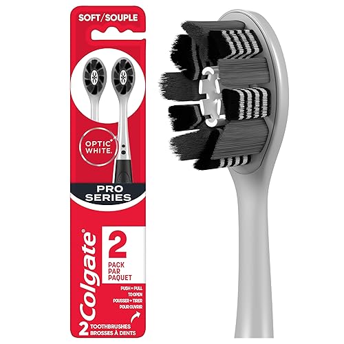 Colgate Optic White Pro Series - Cepillos de dientes de carbón, cepillos de dientes manuales suaves para adultos con cerdas espirales de carbón,