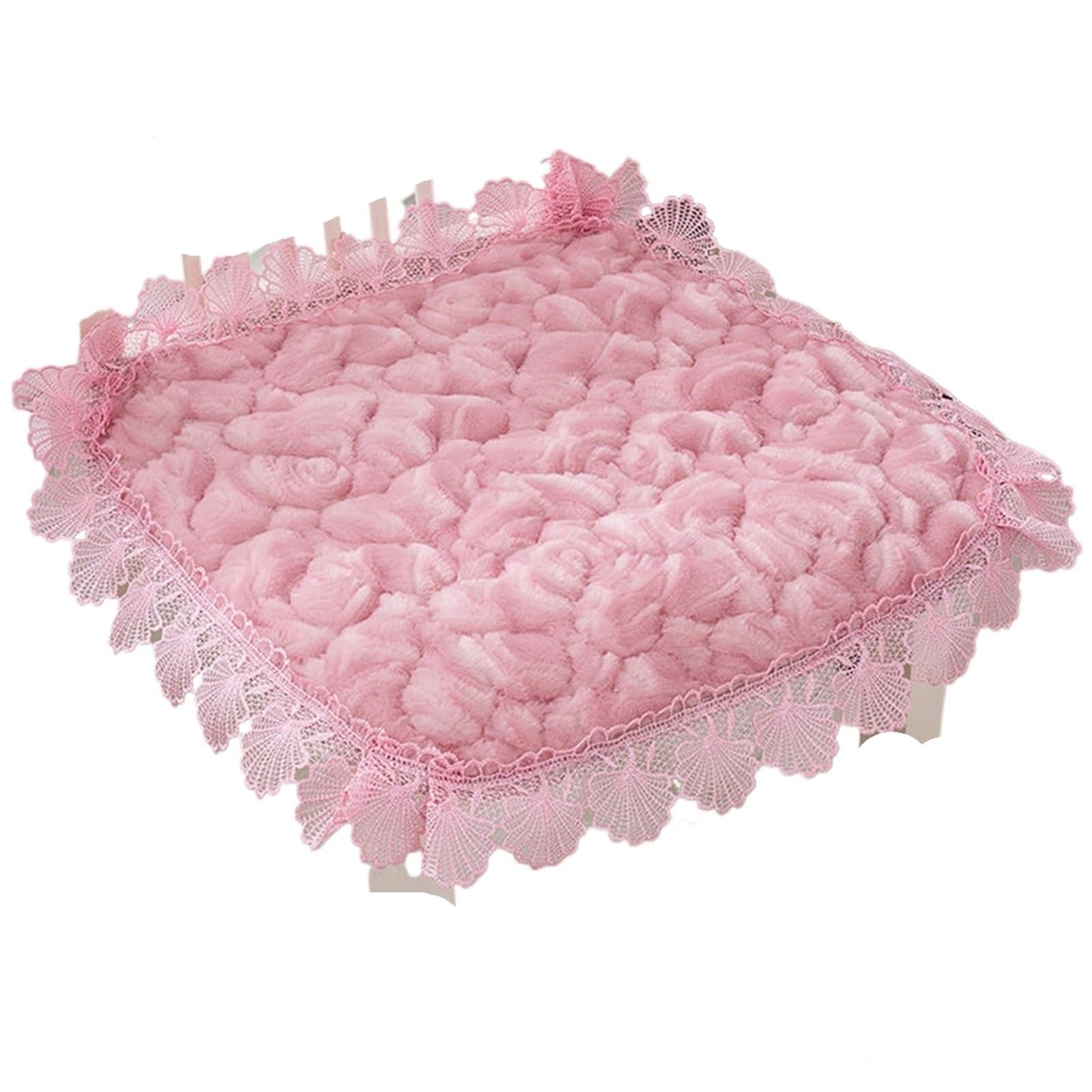 Gwyzax Stool Cushions 2pcs Plush Chair Cushion Thickened Winter Office Sedentary Dining Removable Stool Buttocks Lace Pattern Design(Pink)