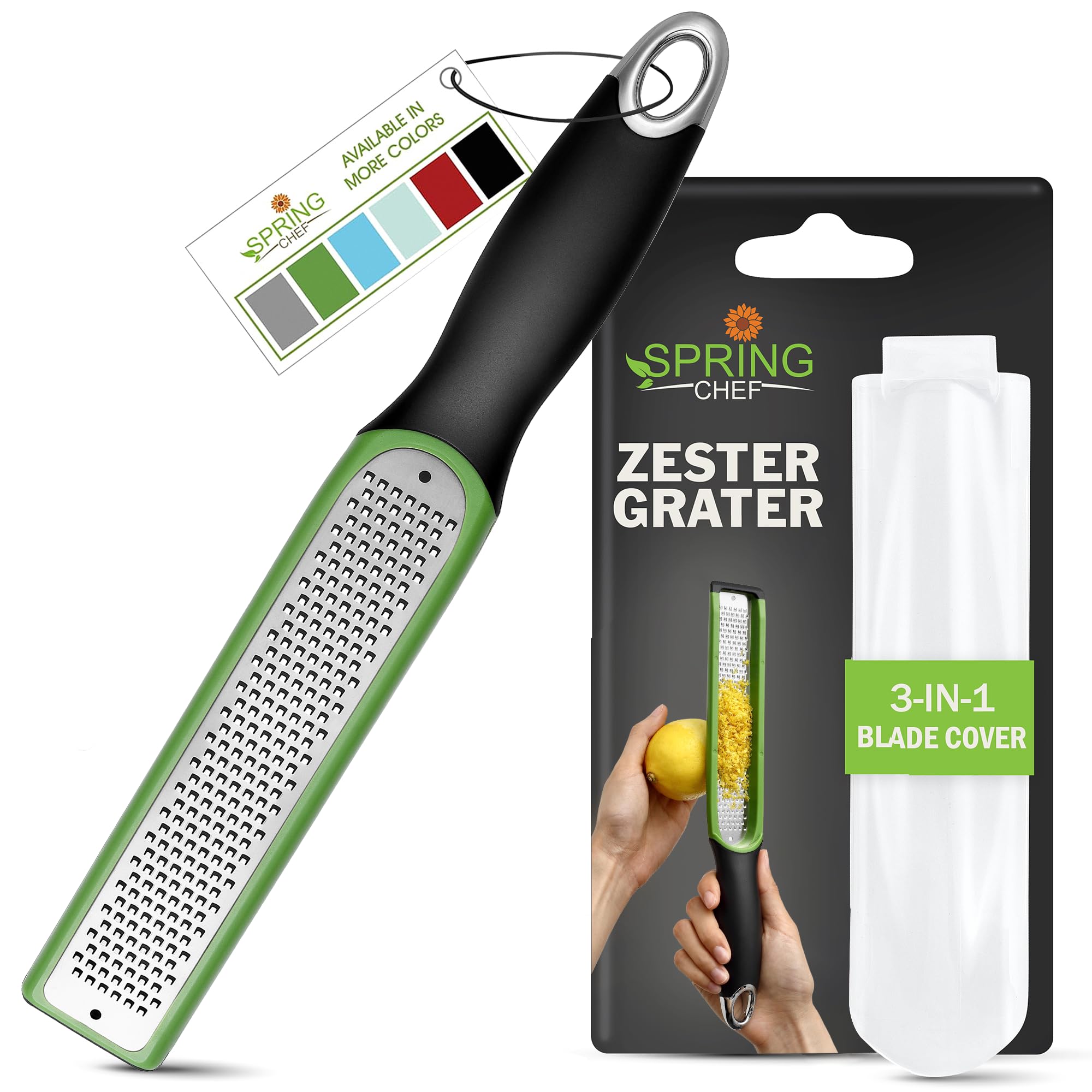 Spring Chef Stainless Steel Lemon Zester - Garlic &amp; Ginger Grater - Green