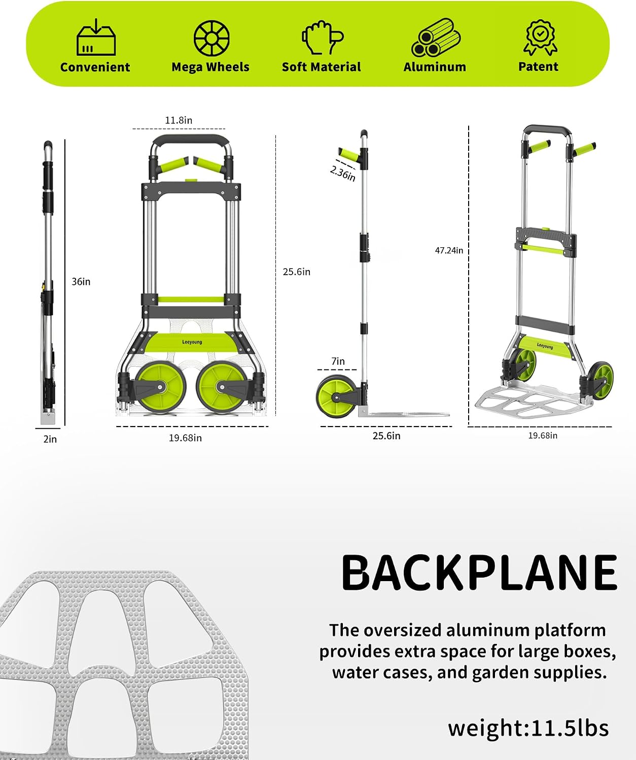 Leeyoung Folding Hand Truck and Dolly,309 lb Capacity Aluminum Portable Cart with Telescoping Handle and PP+EVA Wheels image 4